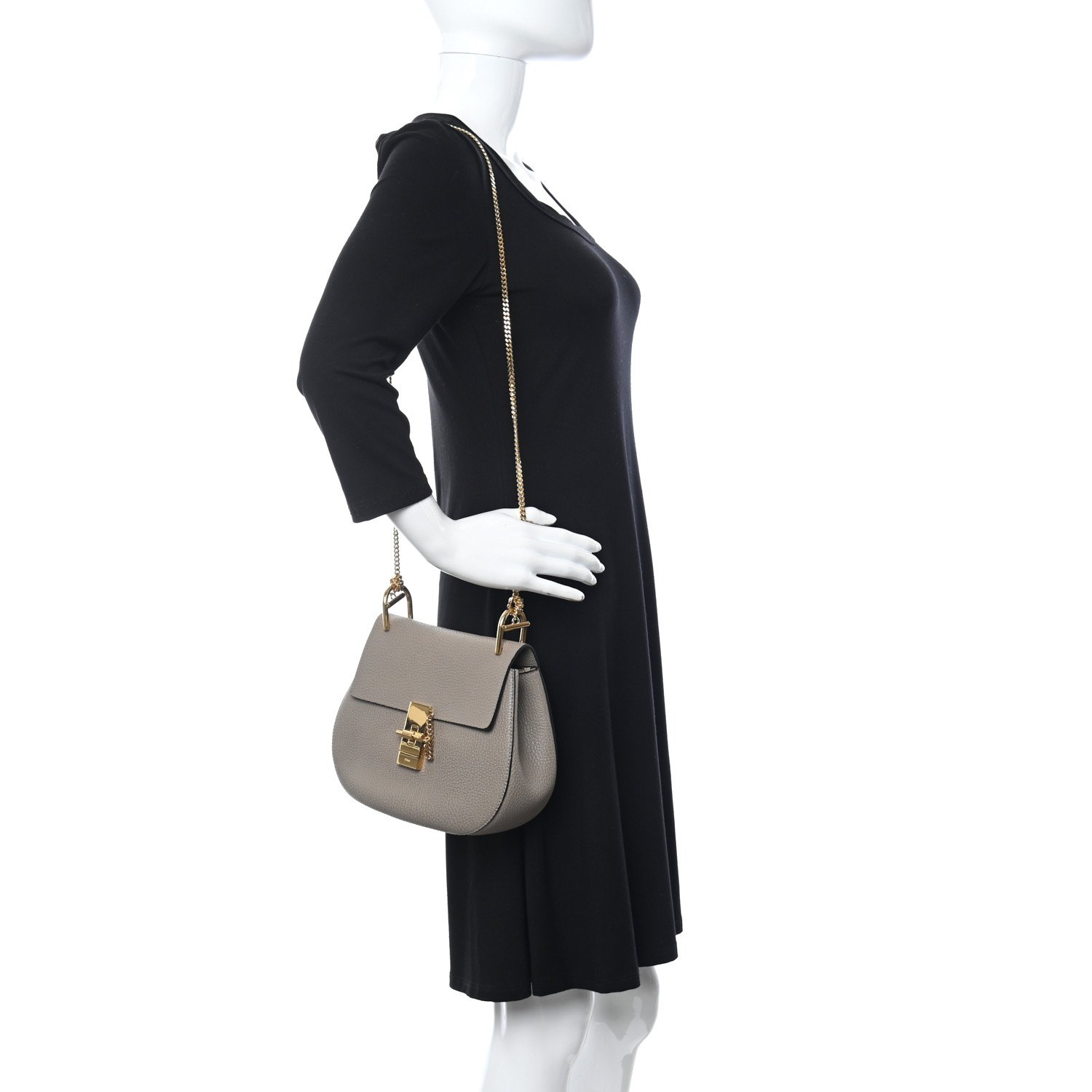 Chloe Grained Lambskin Drew Shoulder Bag Motty Grey — view 4