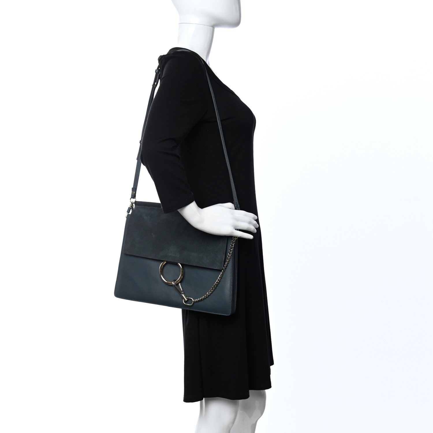 Chloe Suede Calfskin Medium Faye Shoulder Bag Cloudy Blue — view 5