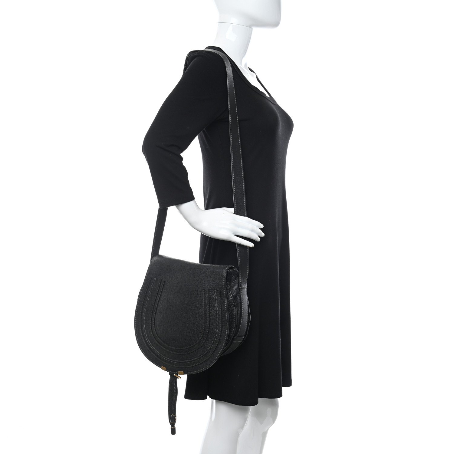 Chloe Calfskin Medium Marcie Round Crossbody Bag Black — view 4