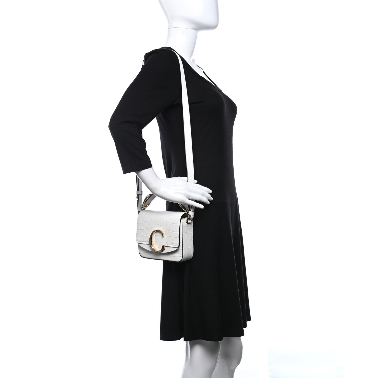 Chloe Calfskin Crocodile Embossed Mini C Double Carry Brilliant White — view 5