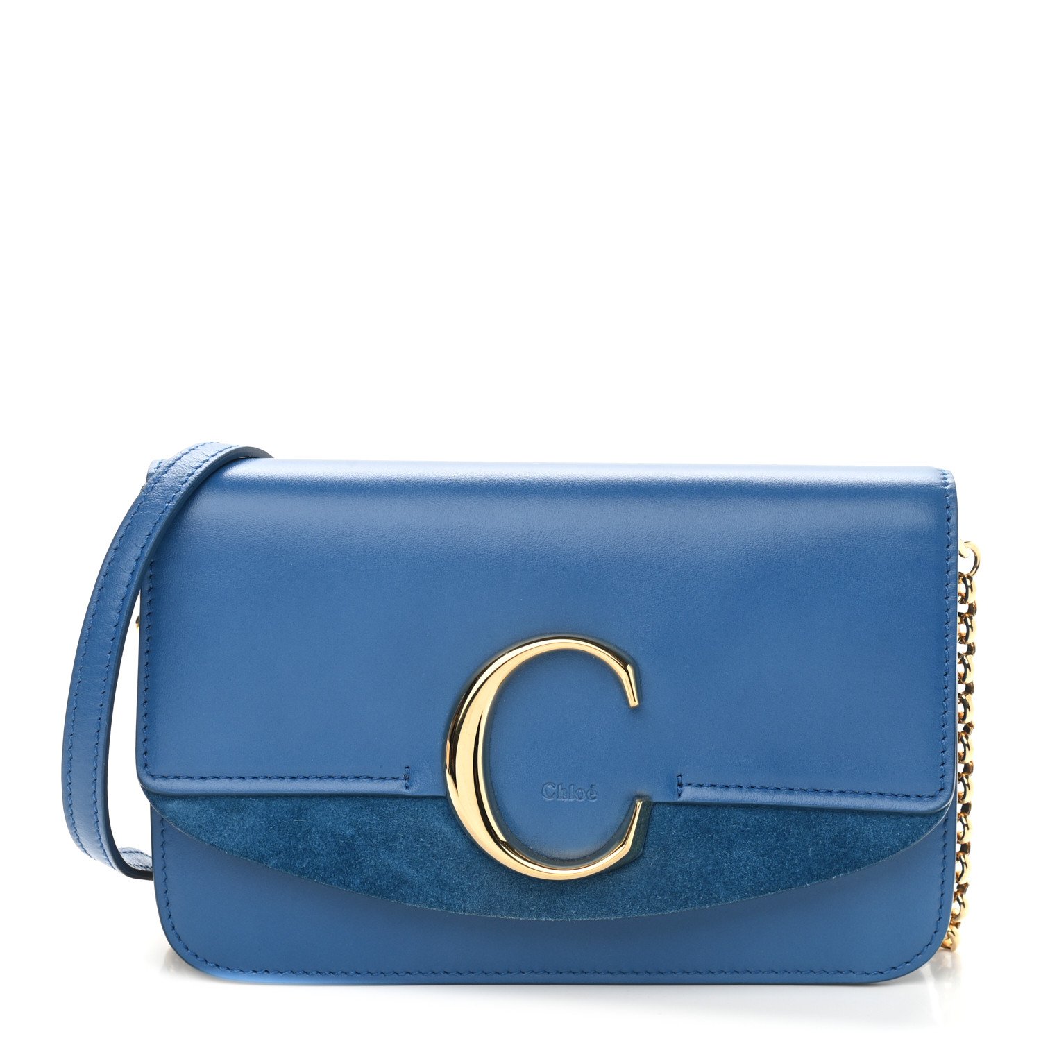 Chloe Calfskin Suede C Clutch With Chain Smoky Blue