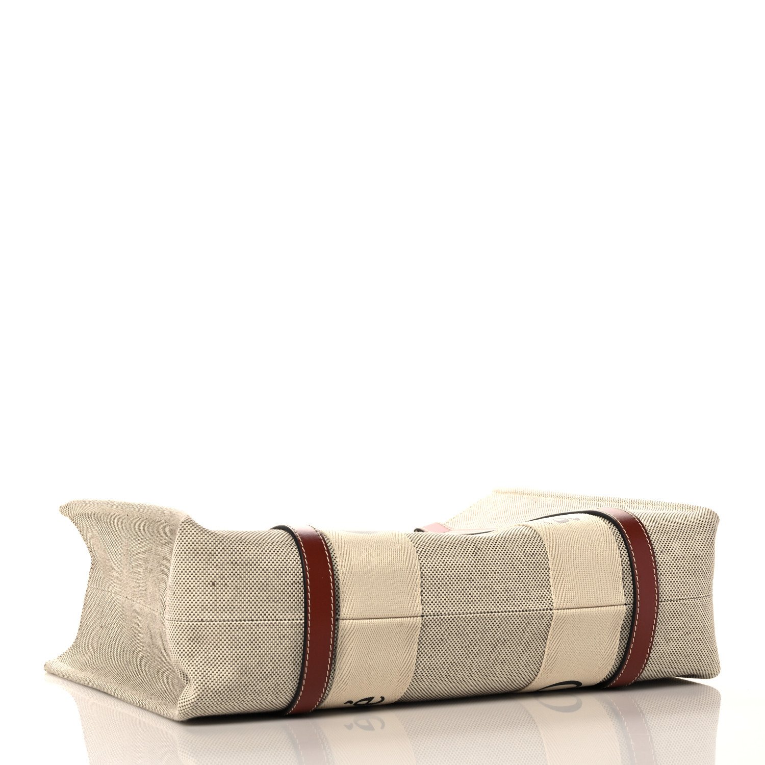 Chloe Cotton Calfskin Medium Woody Ribbon Tote White Brown — view 3