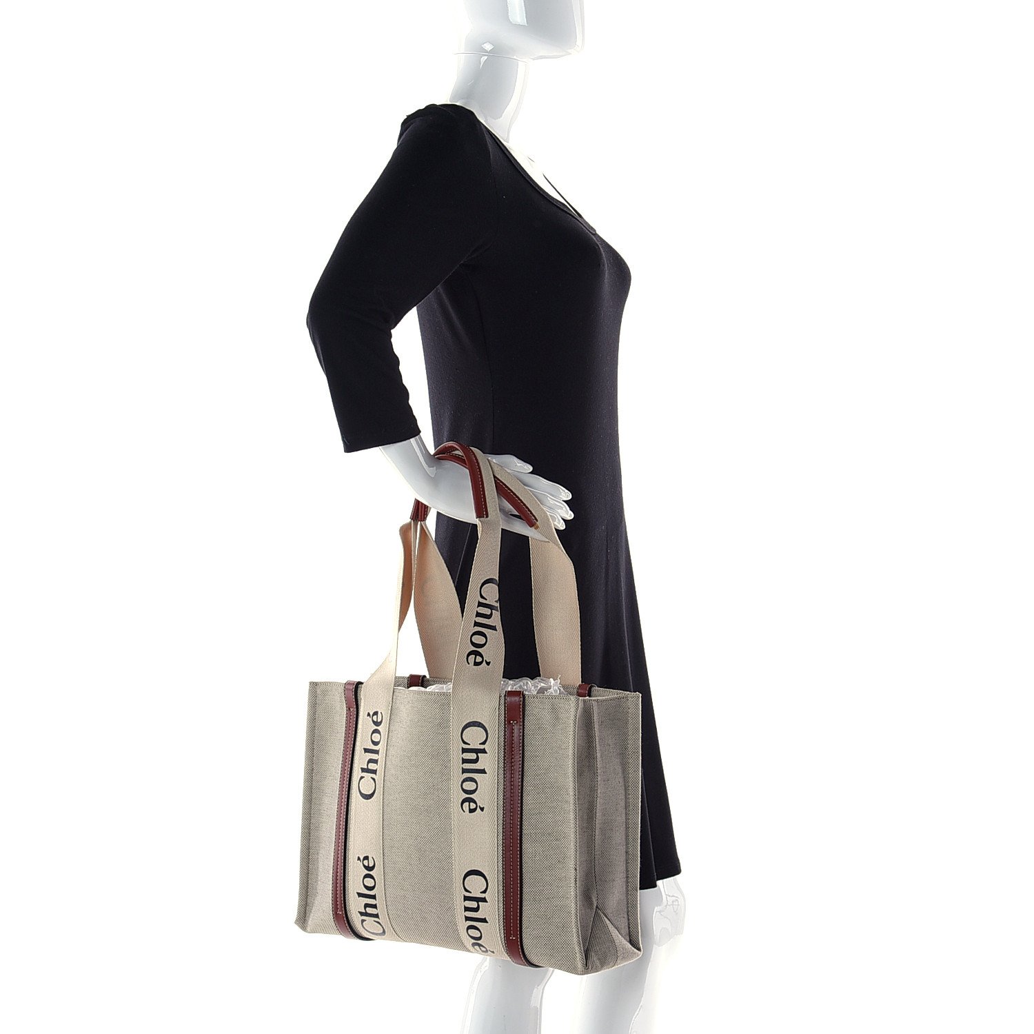 Chloe Cotton Calfskin Medium Woody Ribbon Tote White Brown — view 5