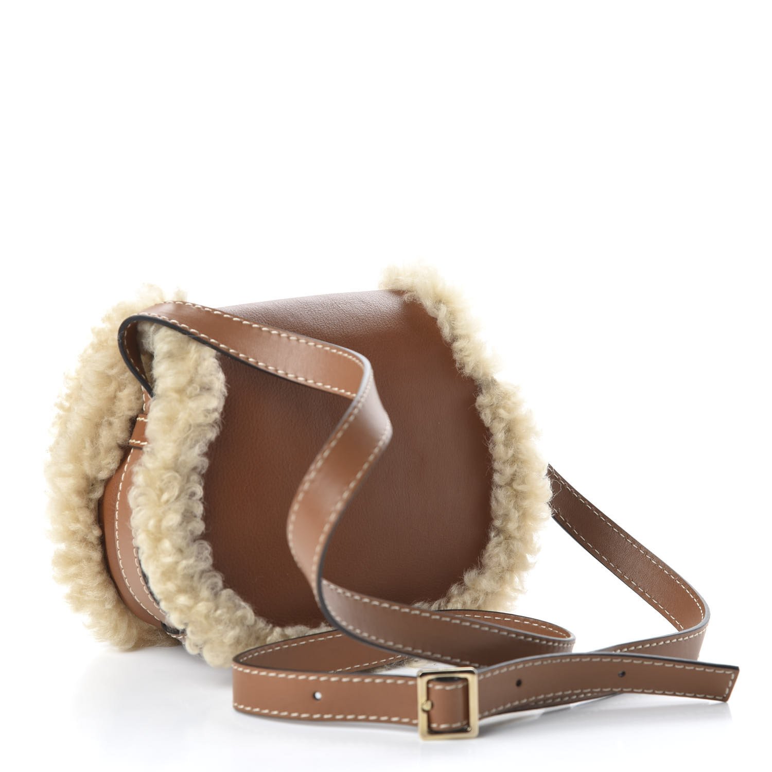 Chloe Small Grain Shiny Calfskin Shearling Small Marcie Round Crossbody Bag Caramel — view 2