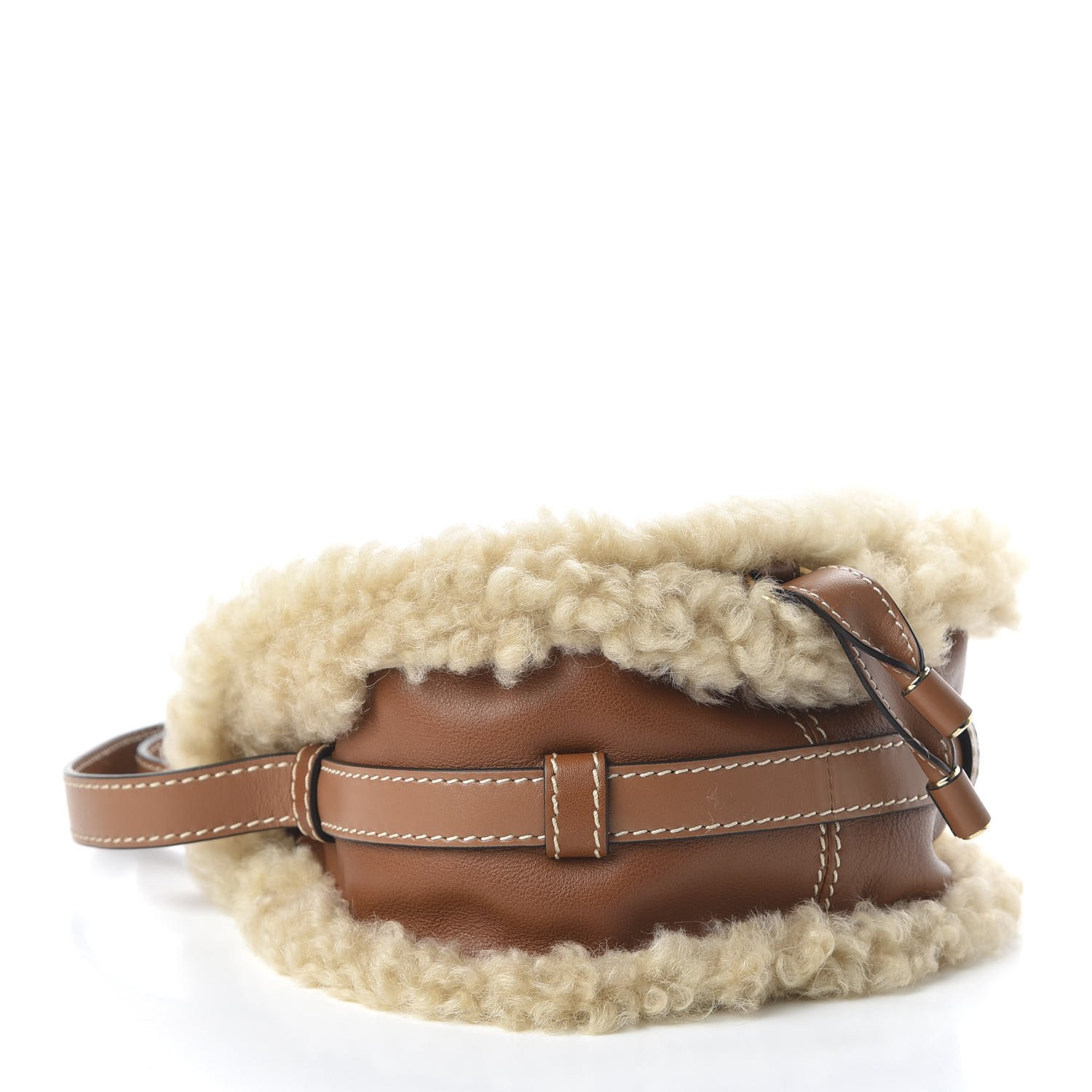 Chloe Small Grain Shiny Calfskin Shearling Small Marcie Round Crossbody Bag Caramel — view 3