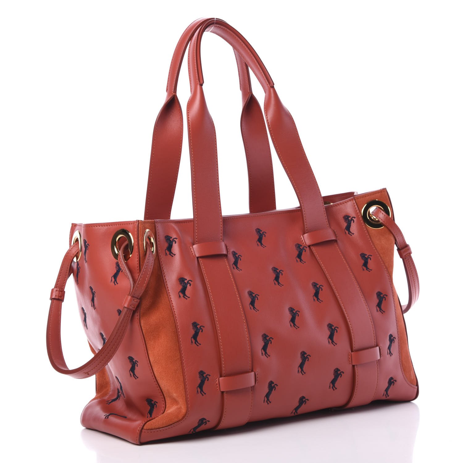 Chloe Smooth Calfskin Little Horses Embroidered Tao Zipped Tote Earthy Red — view 2