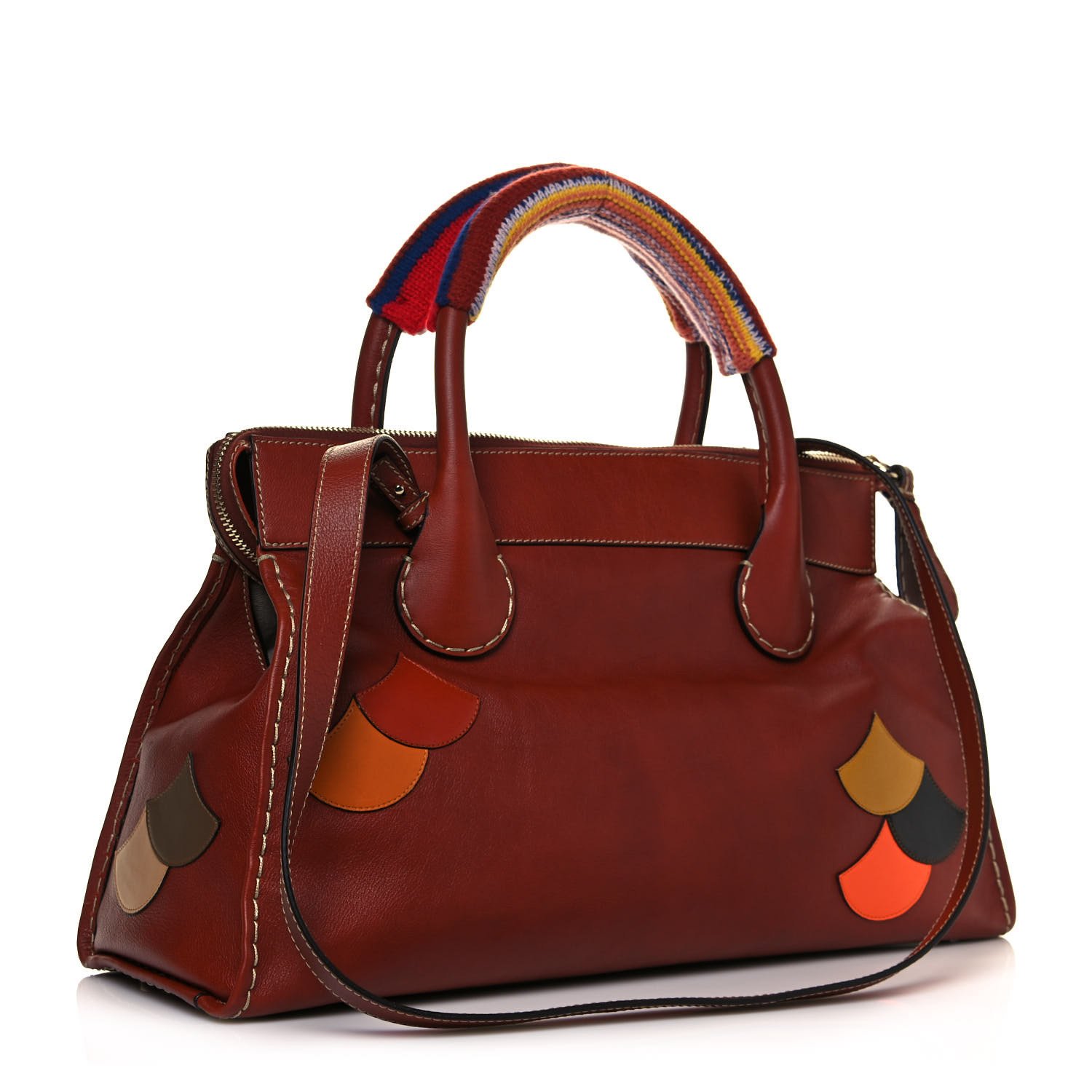 Chloe Buffalo Leather Recycled Cashmere Scallop Patches Large Edith Day Bag Sepia Multicolor — view 2