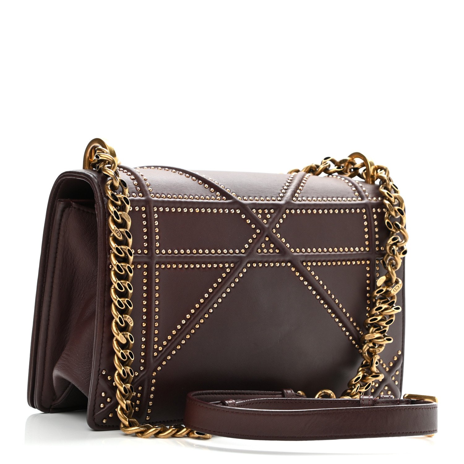 Christian Dior Calfskin Studded Medium Diorama Flap Bag Burgundy — view 2