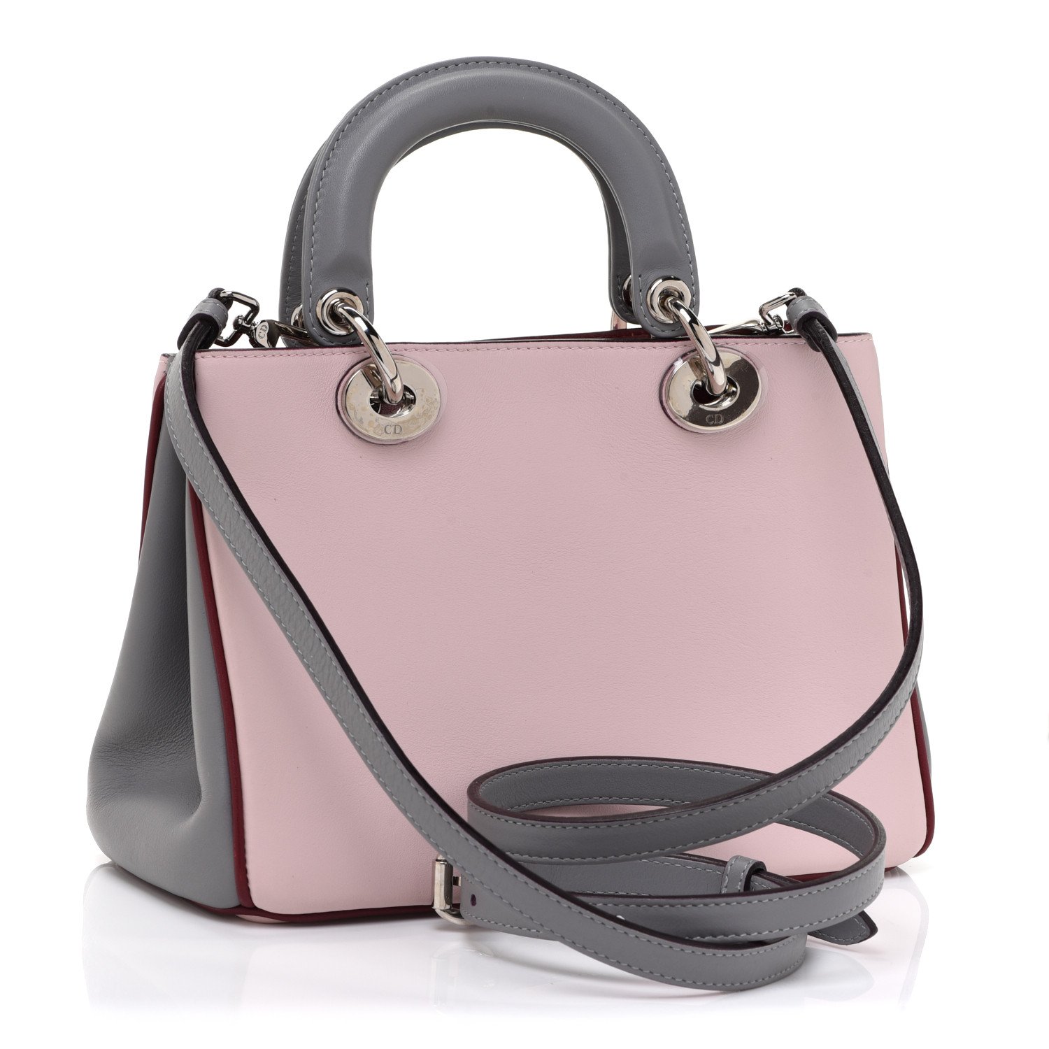 Christian Dior Smooth Calfskin Mini Tri-Color Diorissimo Tote Pink Grey Burgundy — view 2