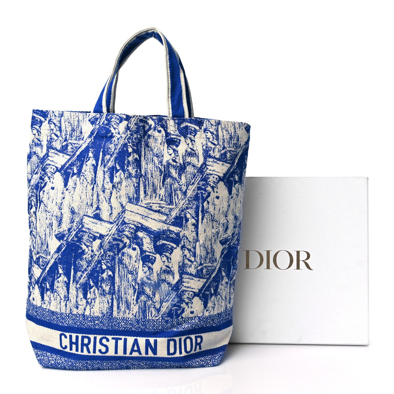 Christian Dior Canvas Print Cruise Tote Ivory Blue
