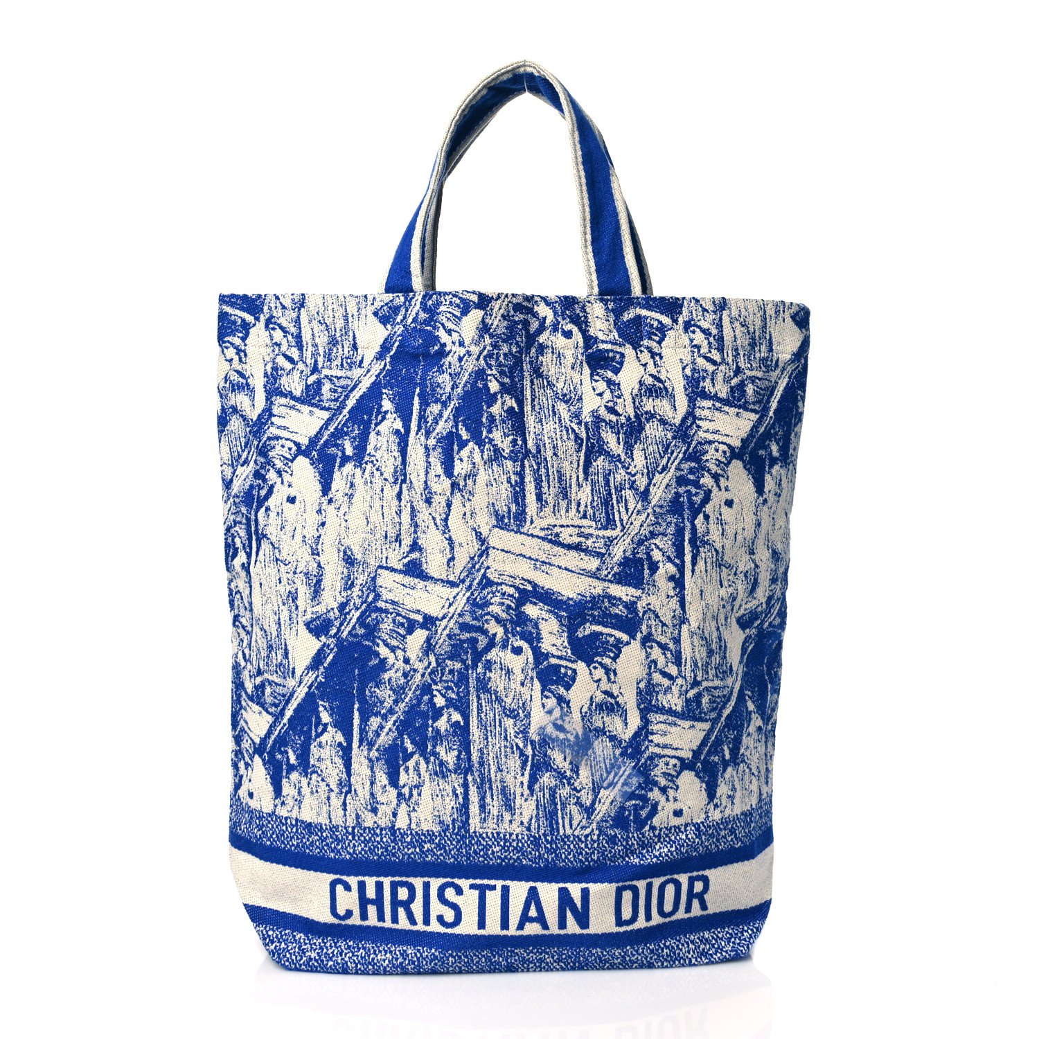 Christian Dior Canvas Print Cruise Tote Ivory Blue — view 2
