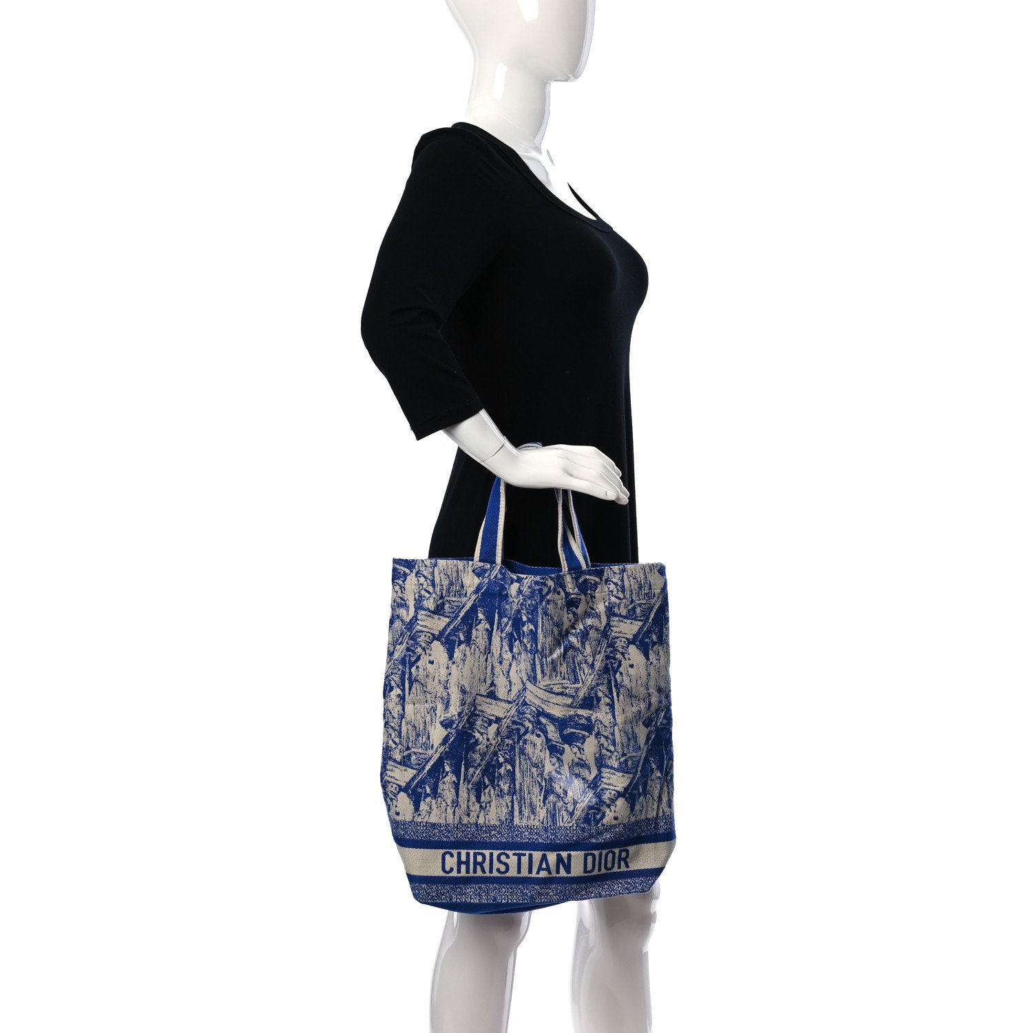Christian Dior Canvas Print Cruise Tote Ivory Blue — view 3