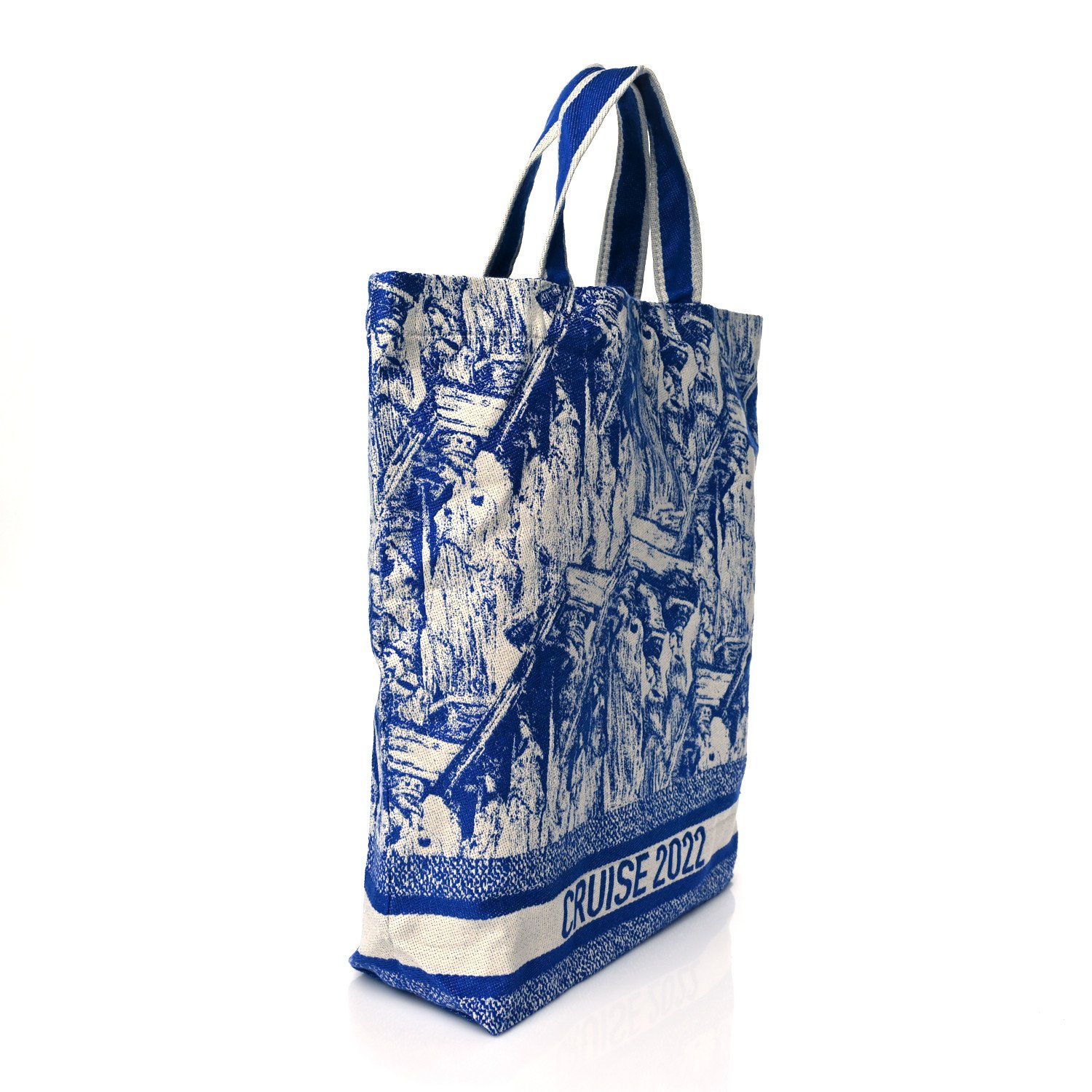 Christian Dior Canvas Print Cruise Tote Ivory Blue — view 4
