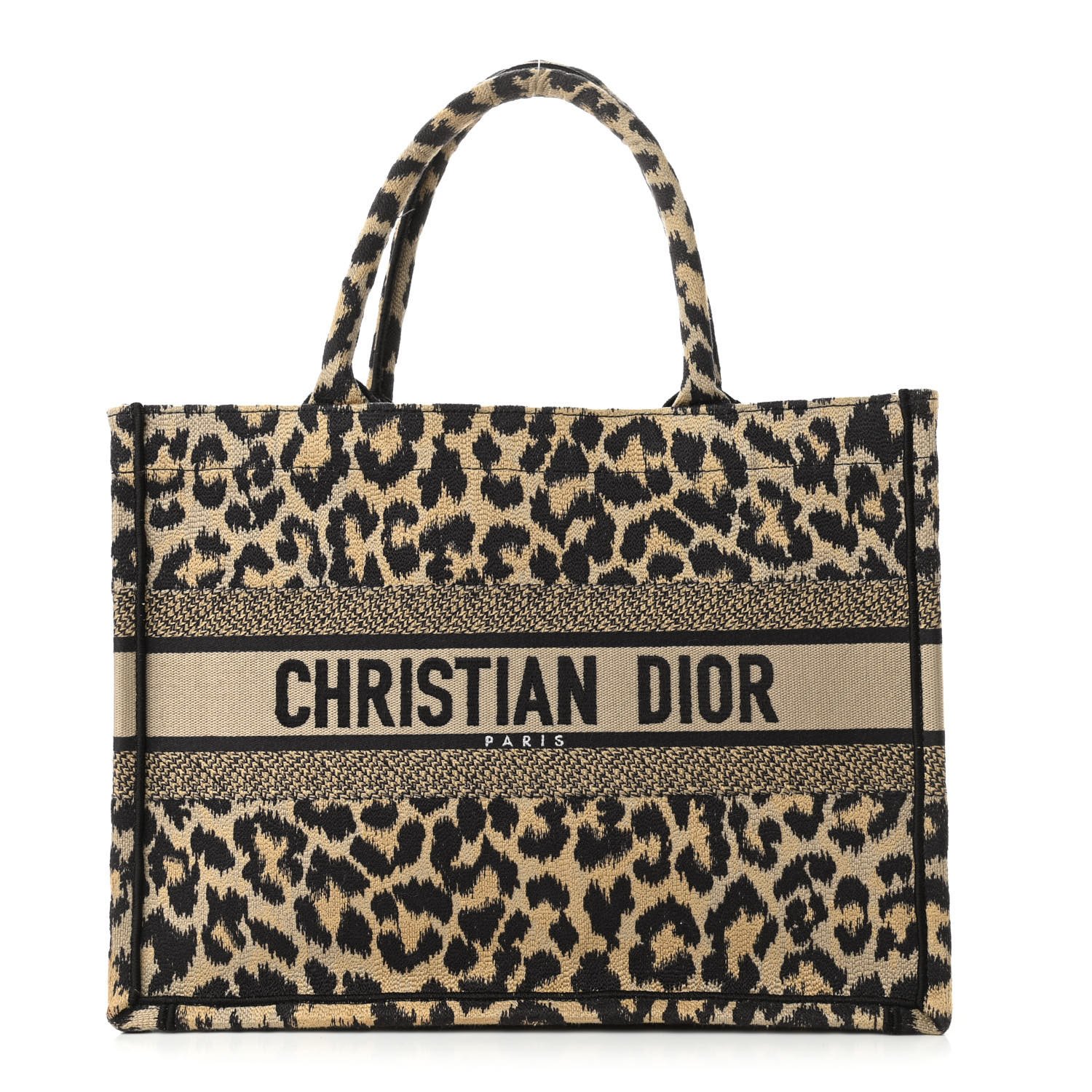 Christian Dior Canvas Mizza Embroidered Medium Leopard Book Tote Beige