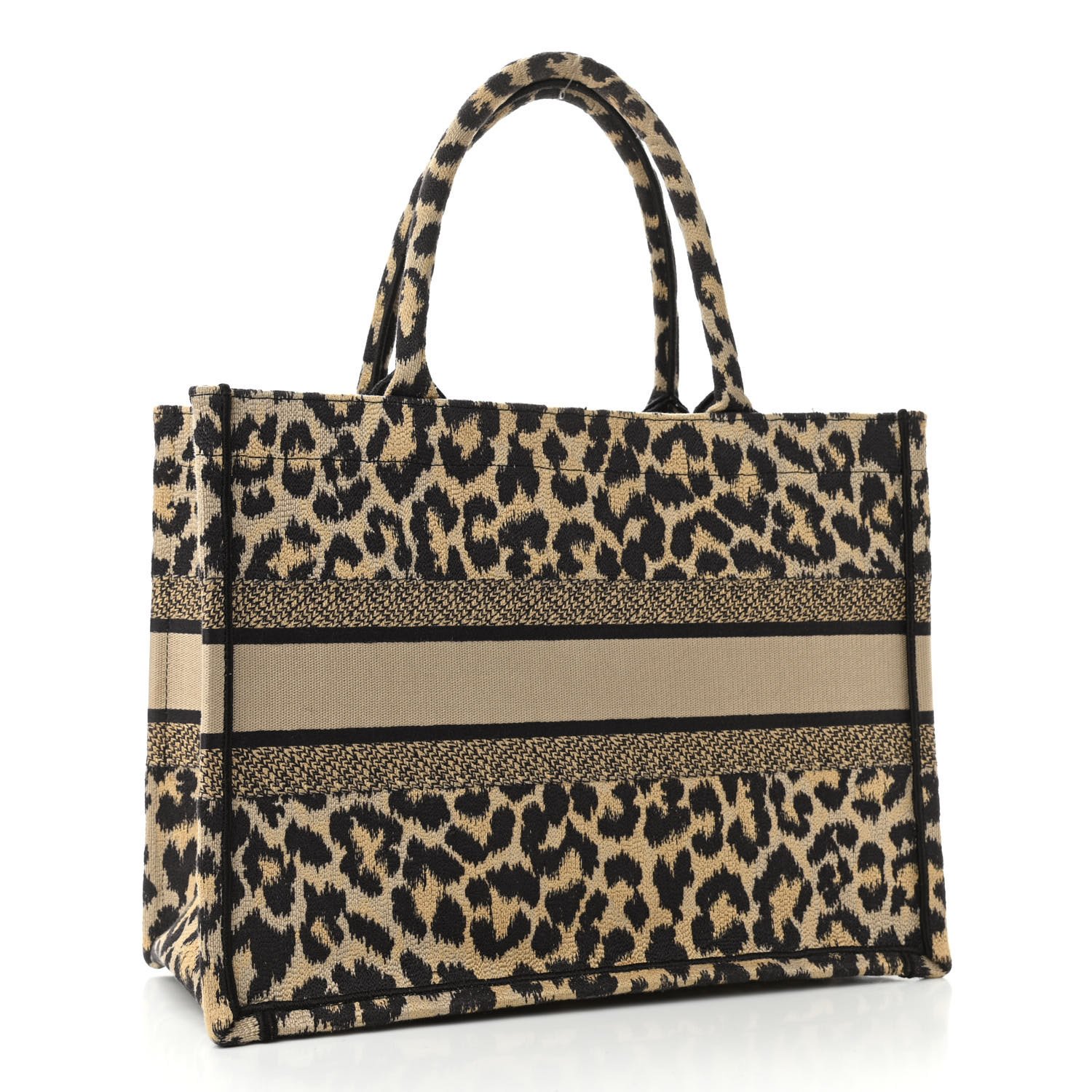 Christian Dior Canvas Mizza Embroidered Medium Leopard Book Tote Beige — view 2