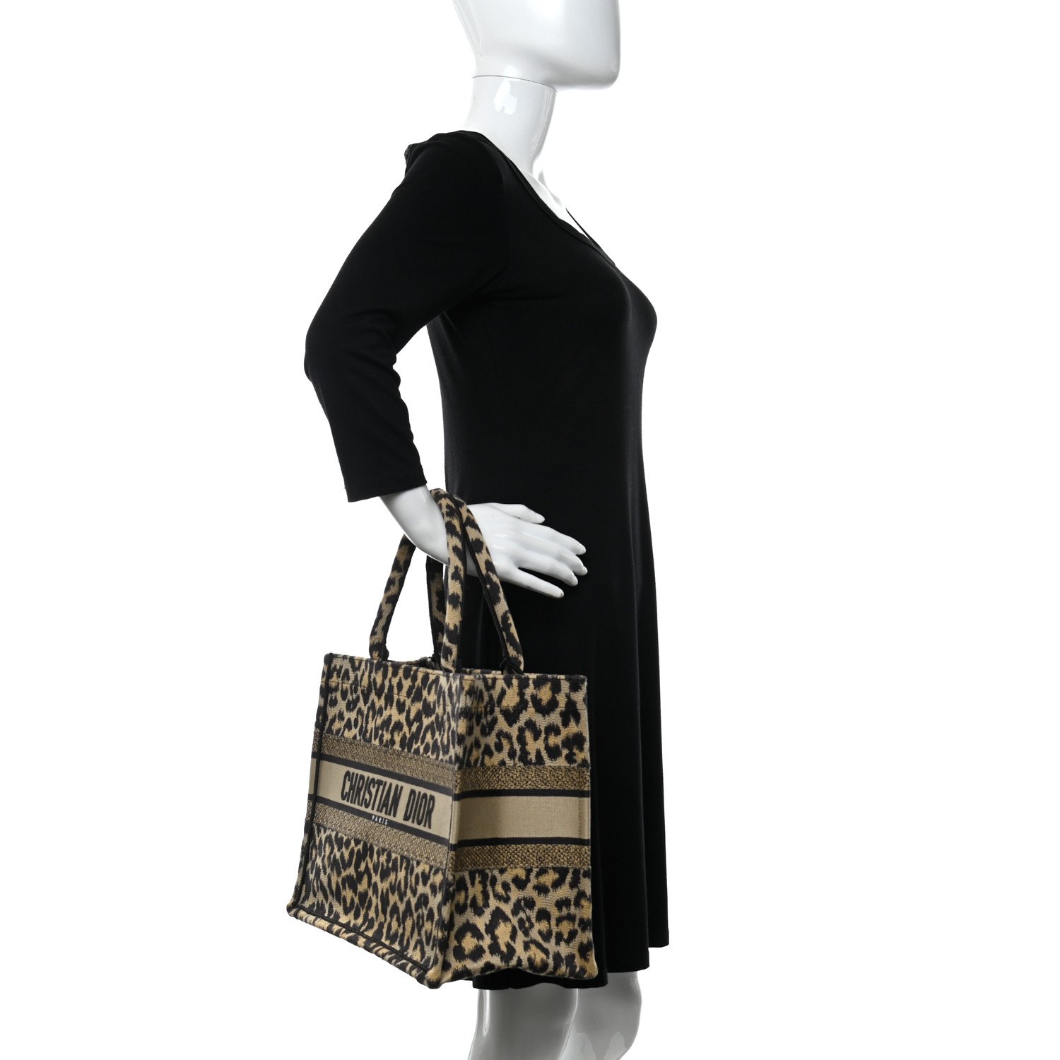 Christian Dior Canvas Mizza Embroidered Medium Leopard Book Tote Beige — view 5