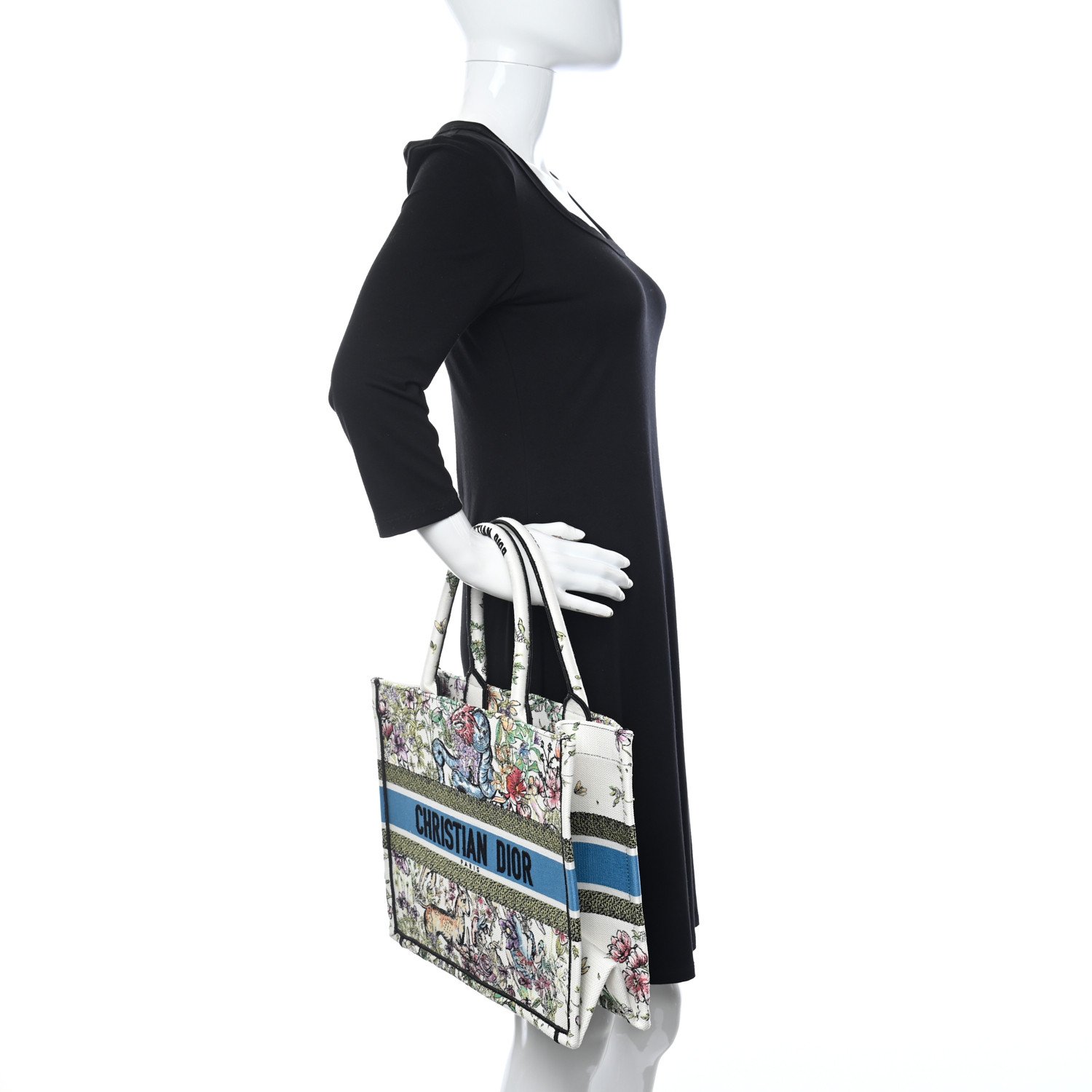 Christian Dior Canvas Embroidered Medium D-Constellation Book Tote Latte Multicolor — view 5