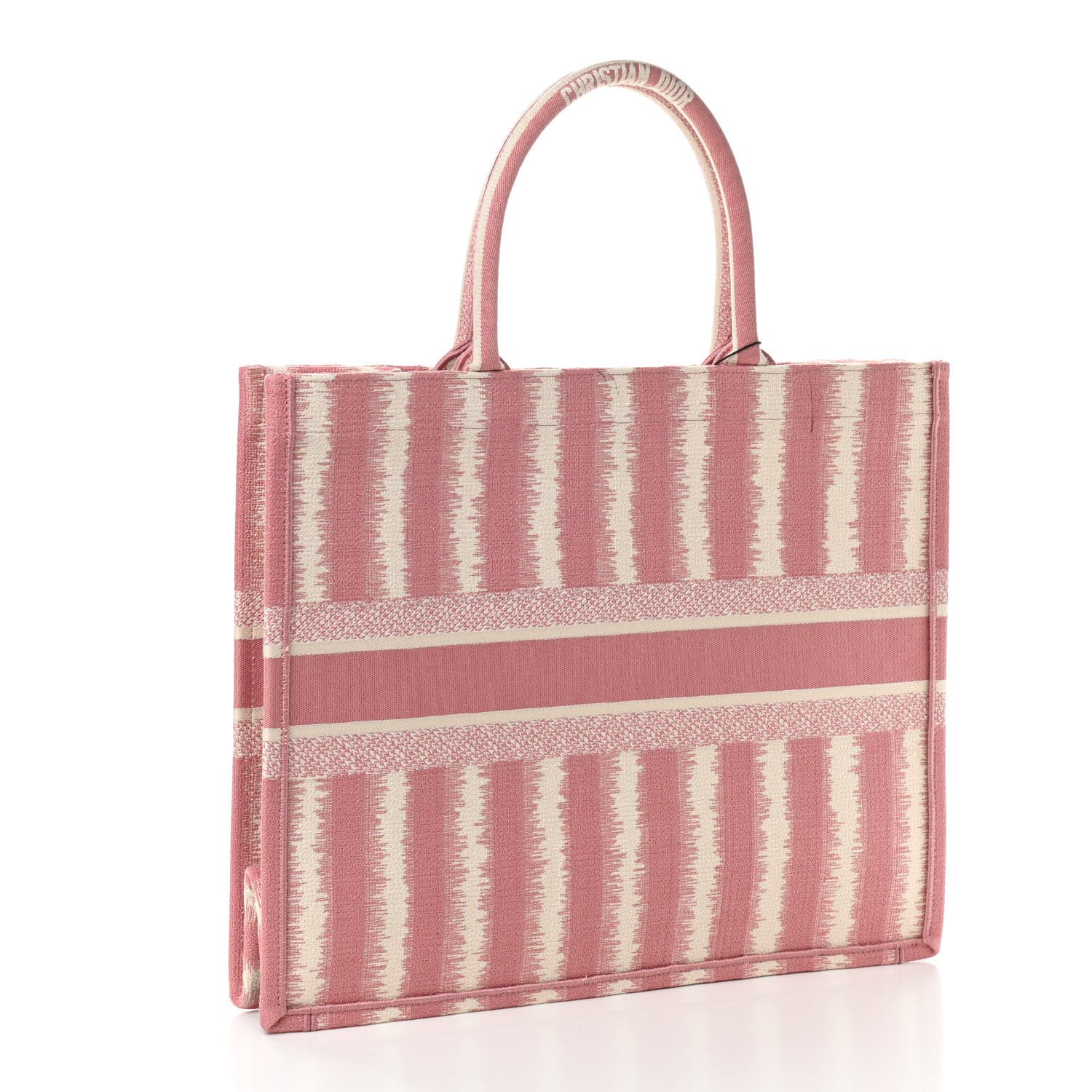 Christian Dior Canvas Embroidered Large Striped Book Tote Pink — view 2