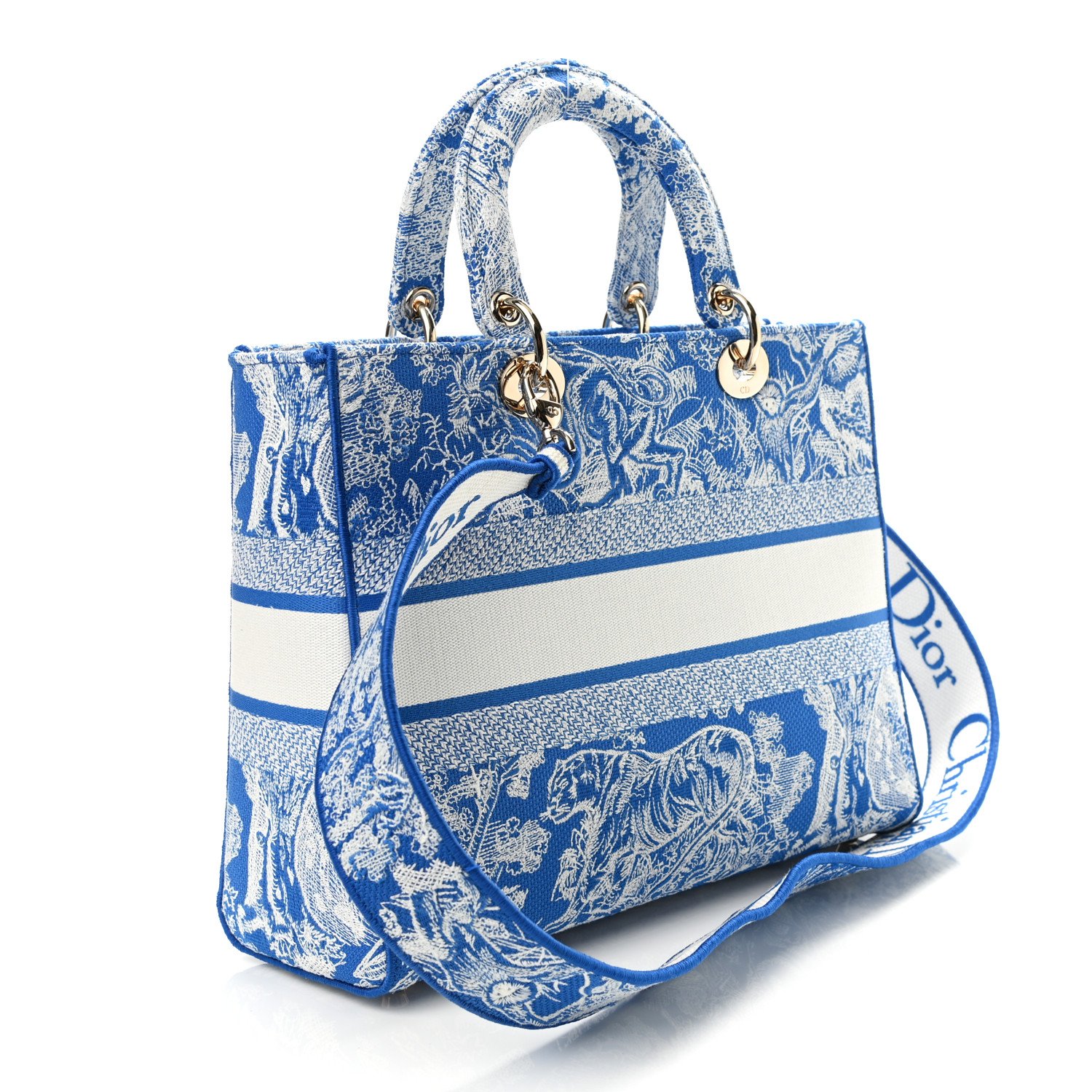 Christian Dior Toile de Jouy Embroidered Medium Lady D-Lite Fluorescent Blue — view 2