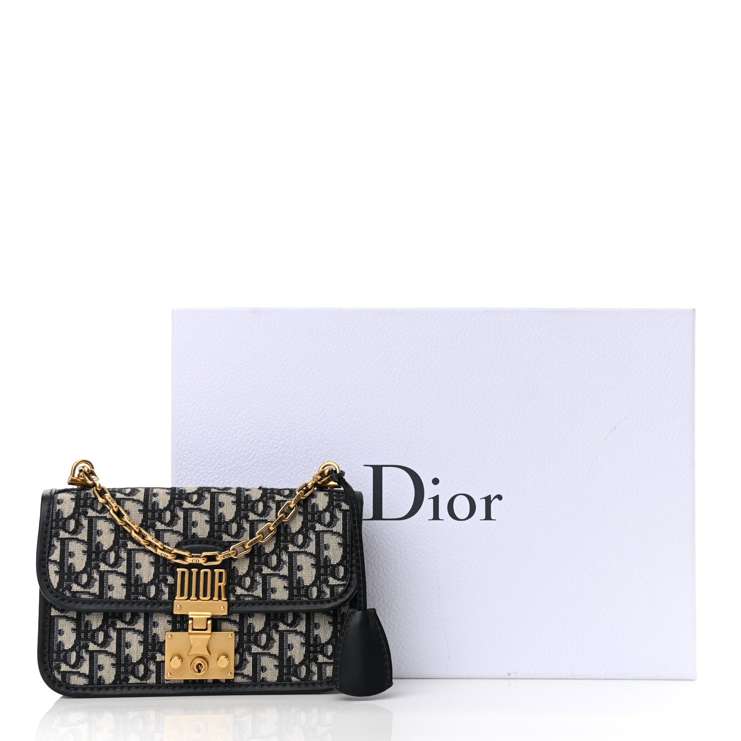 Christian Dior Oblique Small DiorAddict Flap Bag Navy Blue