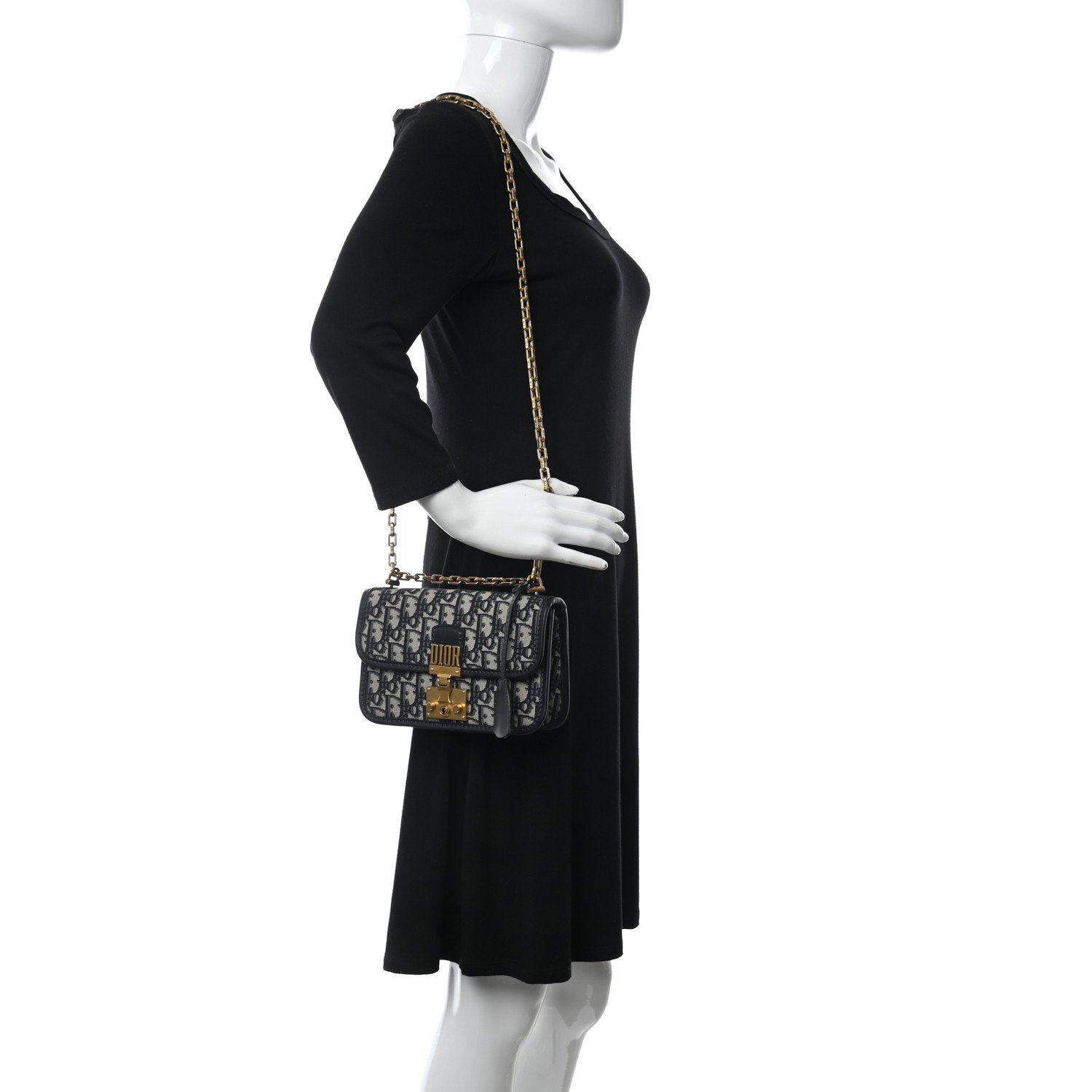 Christian Dior Oblique Small DiorAddict Flap Bag Navy Blue — view 5