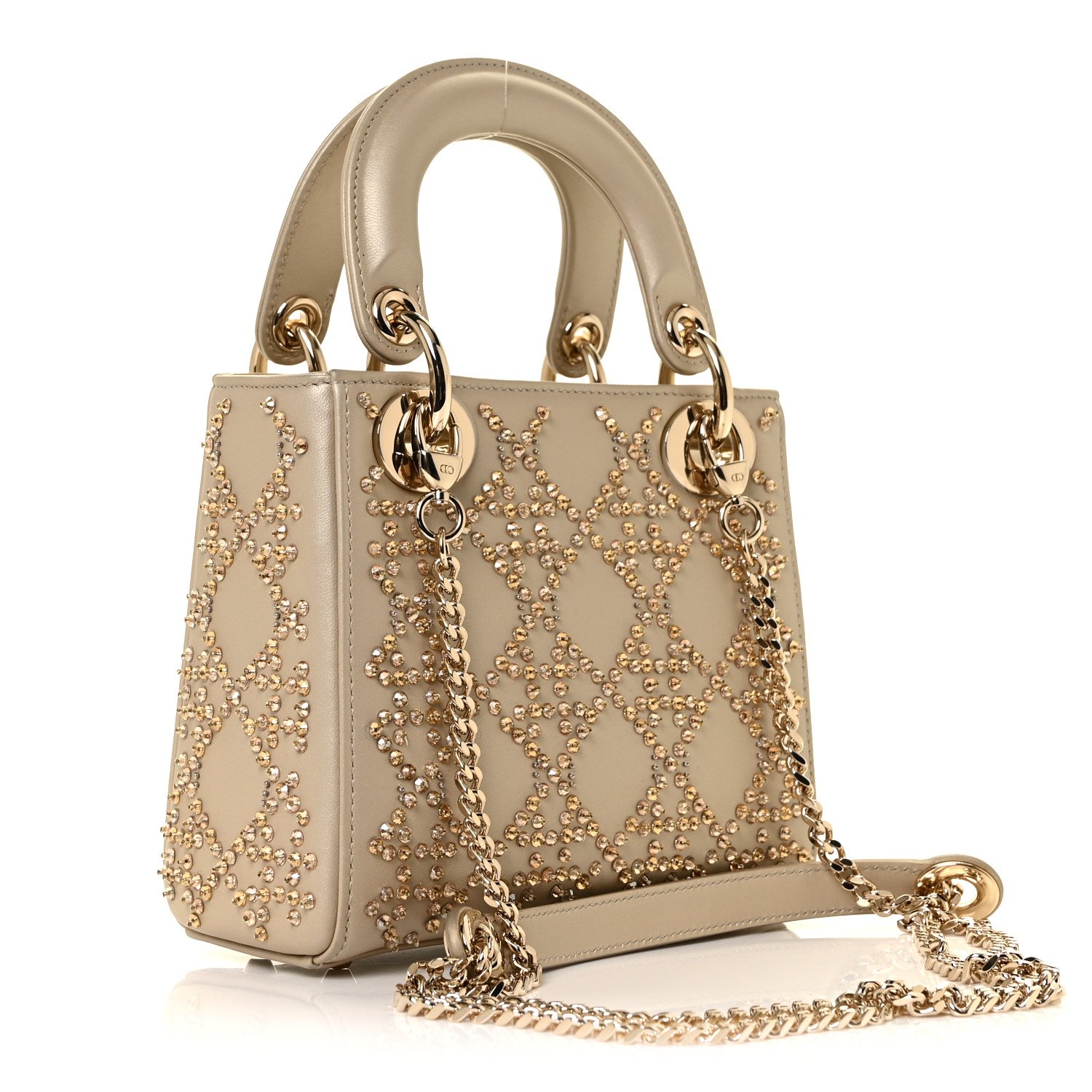 Christian Dior Metallic Lambskin Crystal Cannage Mini Lady Dior Platinum — view 2