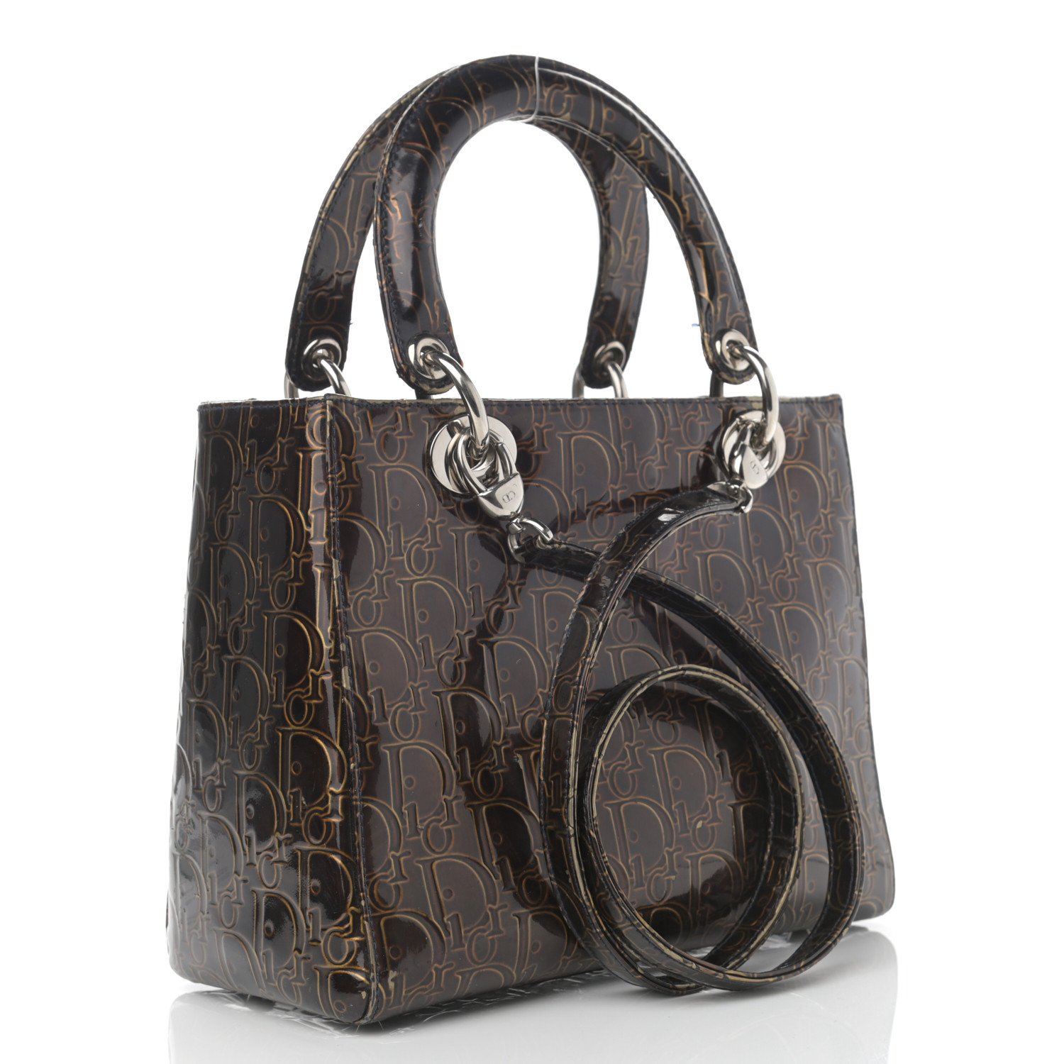 Christian Dior Patent Ultimate Medium Lady Dior Brown — view 2