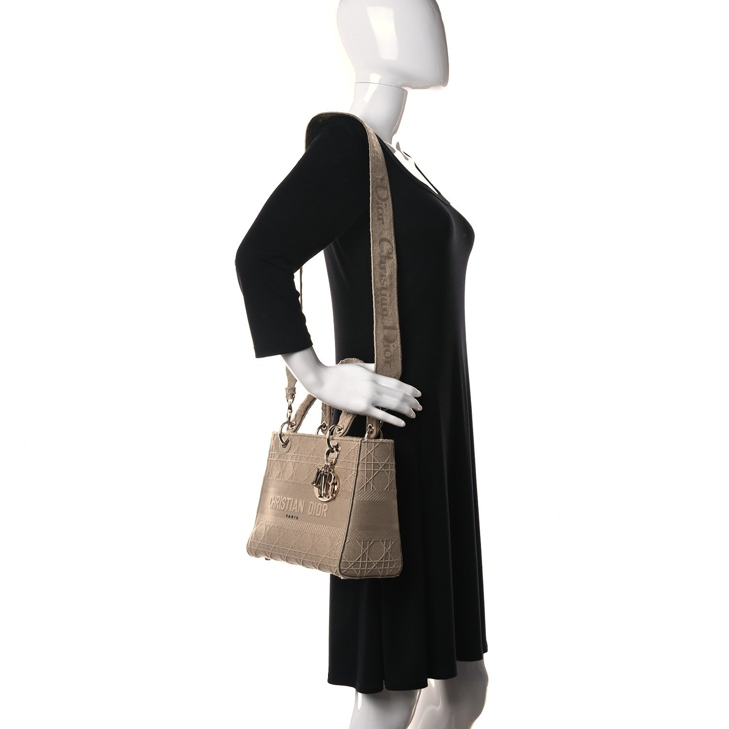 Christian Dior Canvas Embroidered Medium Lady D-Lite Beige — view 2