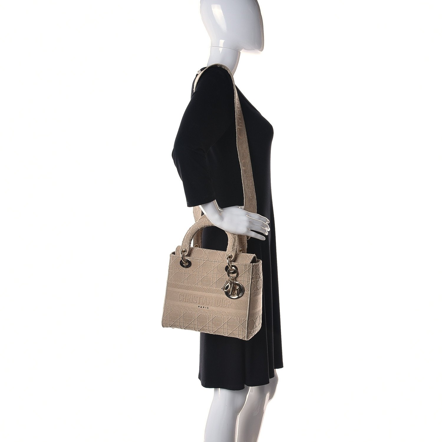 Christian Dior Canvas Embroidered Medium Lady D-Lite Beige — view 3