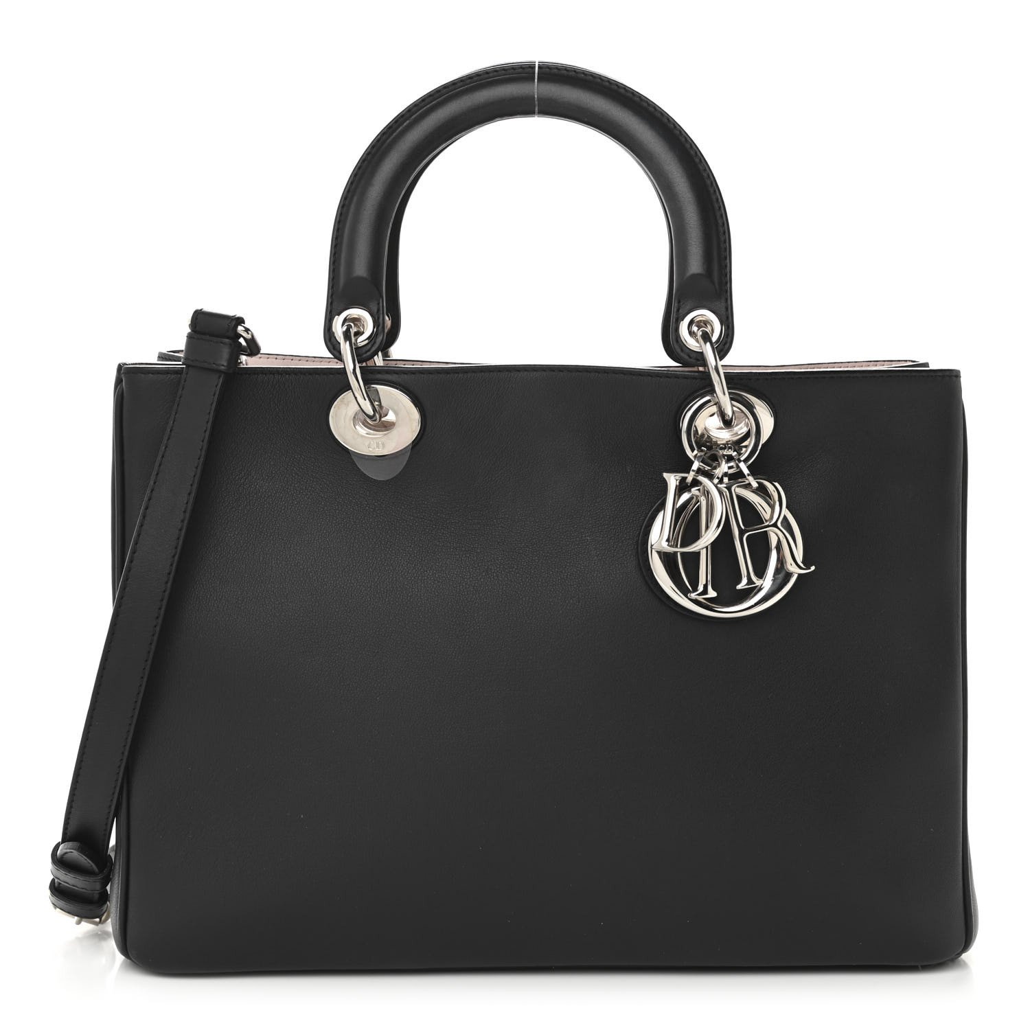 Christian Dior Smooth Calfskin Medium Diorissimo Tote Black Rose Poudre