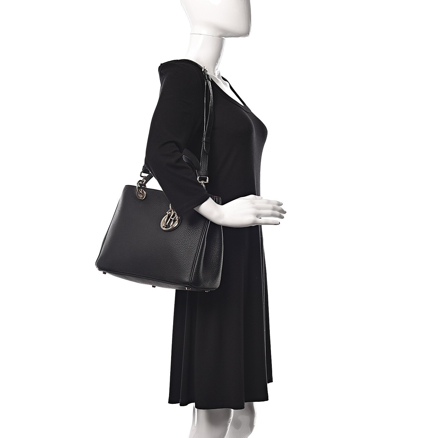 Christian Dior Smooth Calfskin Medium Diorissimo Tote Black Rose Poudre — view 3