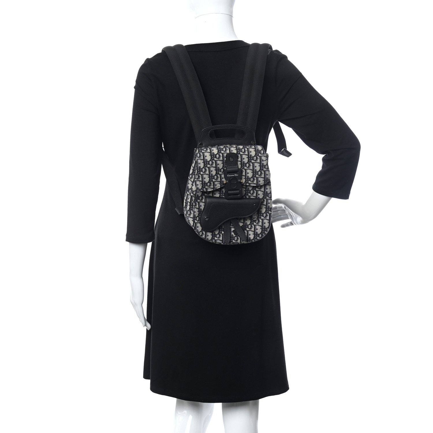 Christian Dior Oblique Jacquard Mini Saddle Backpack Navy Blue — view 3