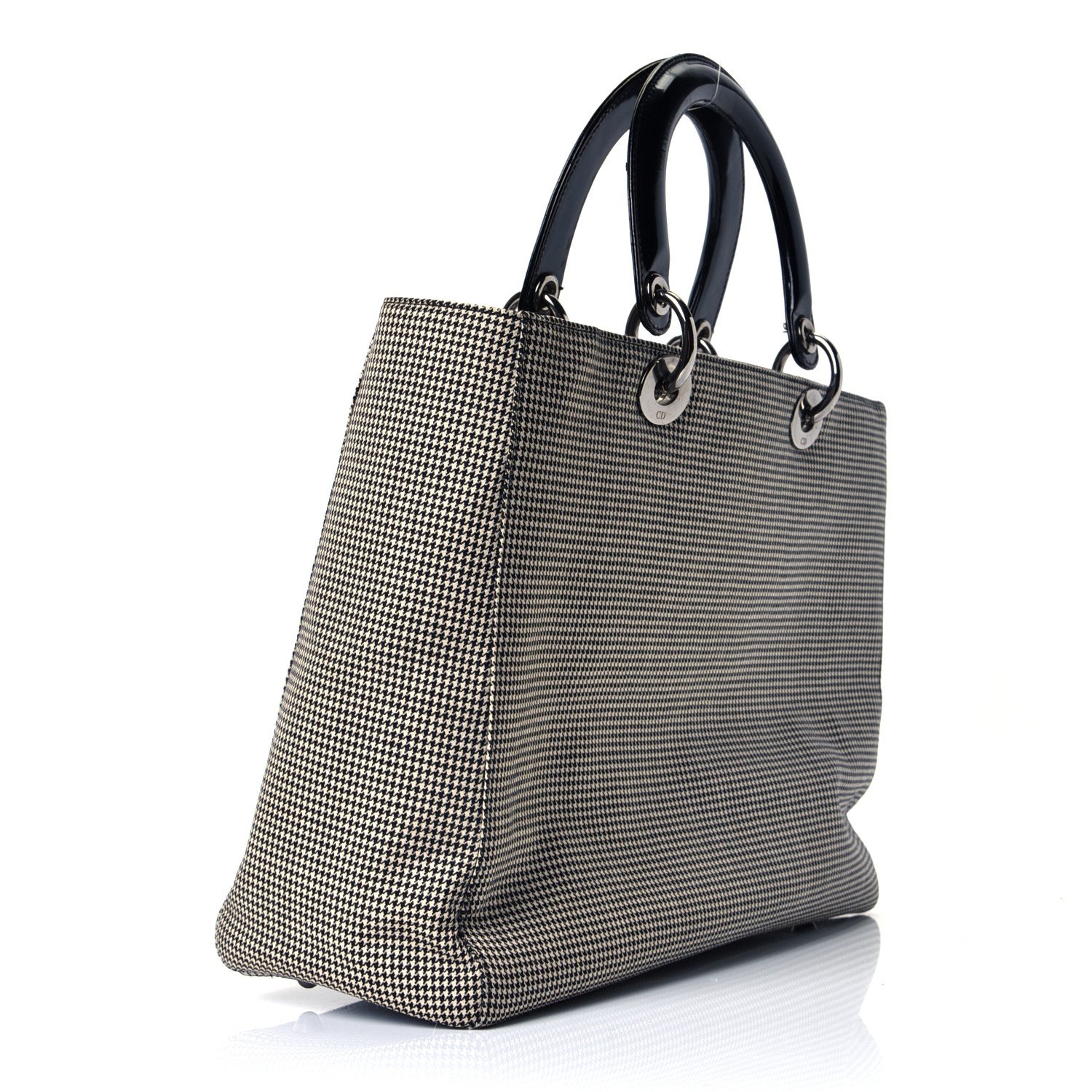 Christian Dior Canvas Patent Houndstooth Large Lady Dior Black — view 2