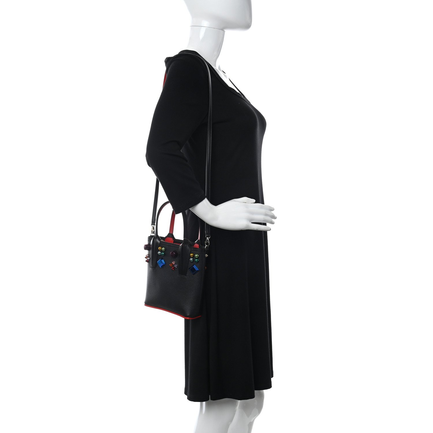 Christian Louboutin Calfskin Empire Spike Studded Mini North South Cabata Tote Black Multicolor — view 3