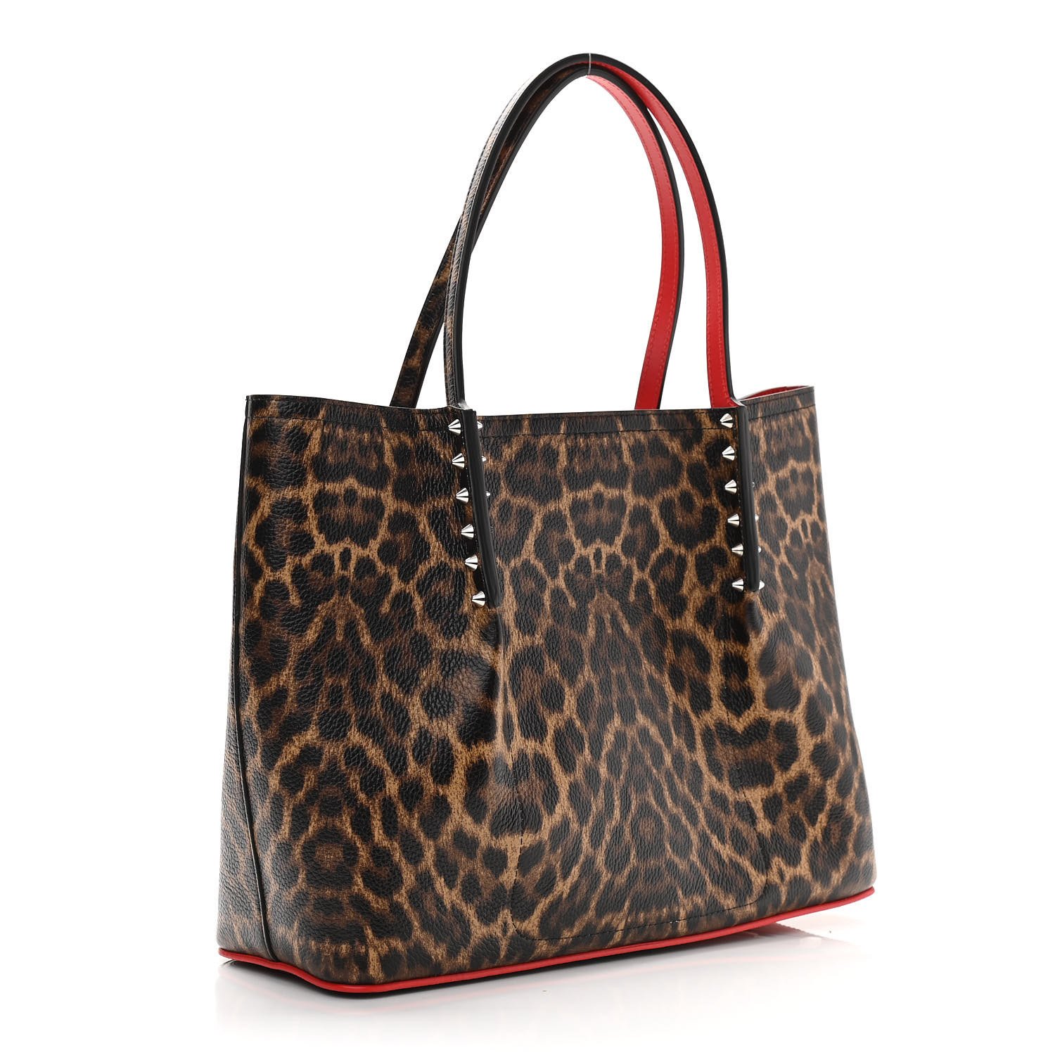 Christian Louboutin Calfskin Empire Leopard Print Spiked Large Cabarock Shopper Tote Brown — view 2