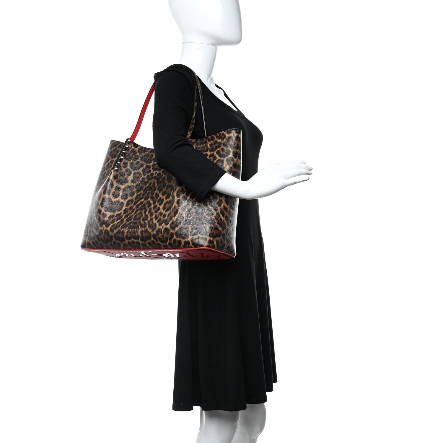 Christian Louboutin Calfskin Empire Leopard Print Spiked Large Cabarock Shopper Tote Brown — view 4