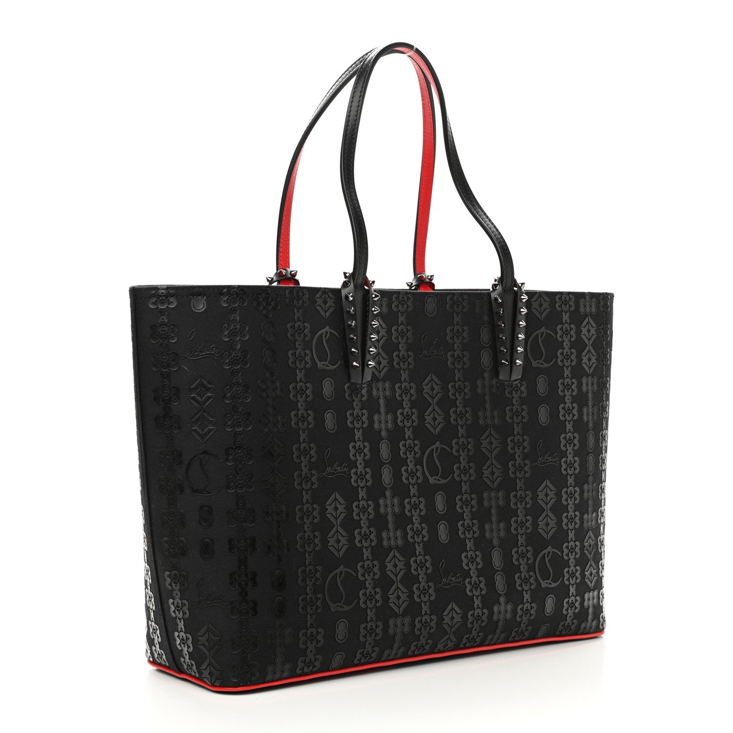 Christian Louboutin Calfskin Loubinetic Spikes East West Cabata Tote Black — view 2
