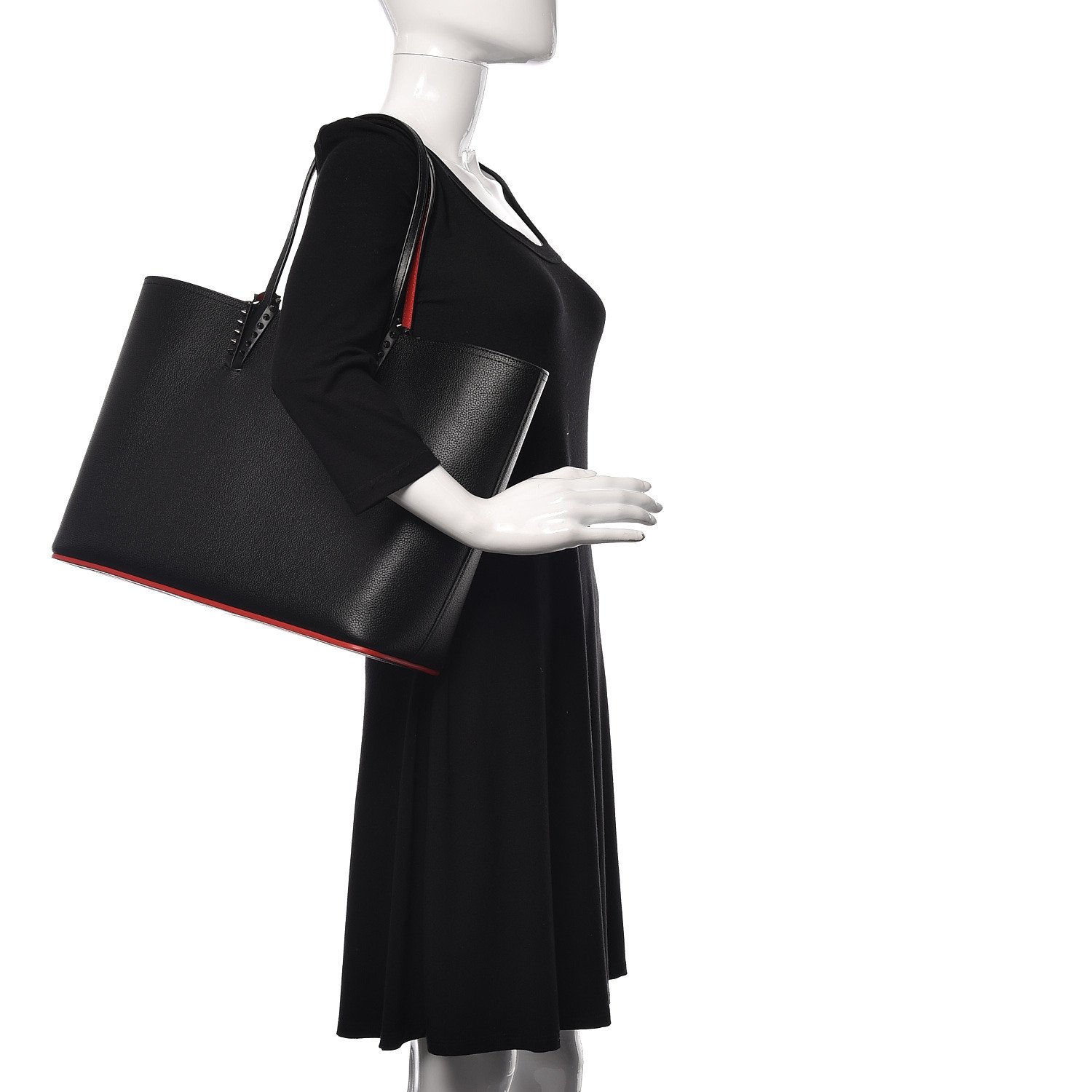 Christian Louboutin Calfskin Loubinetic Spikes East West Cabata Tote Black — view 4