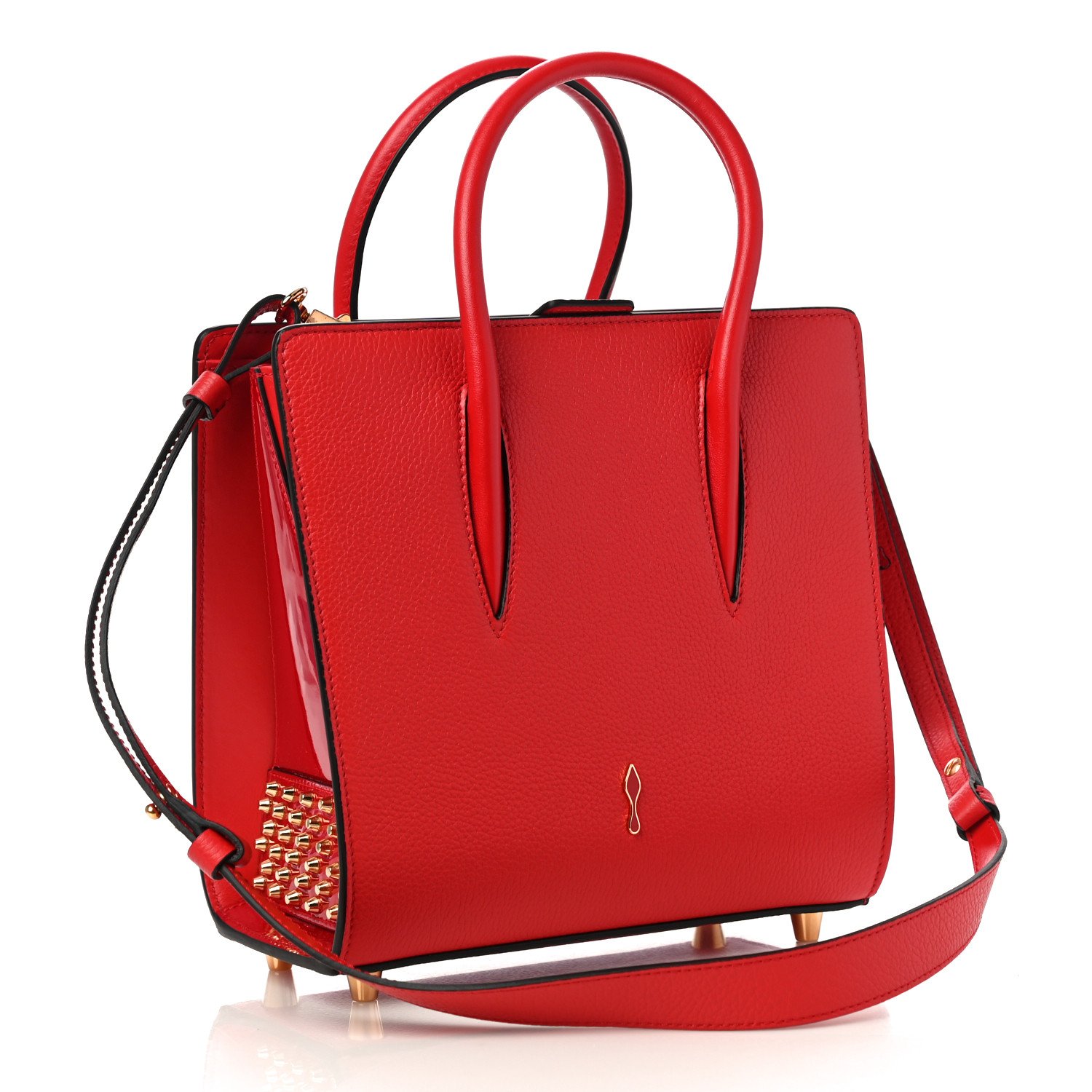 Christian Louboutin Calfskin Patent Studded Small Paloma Red — view 2