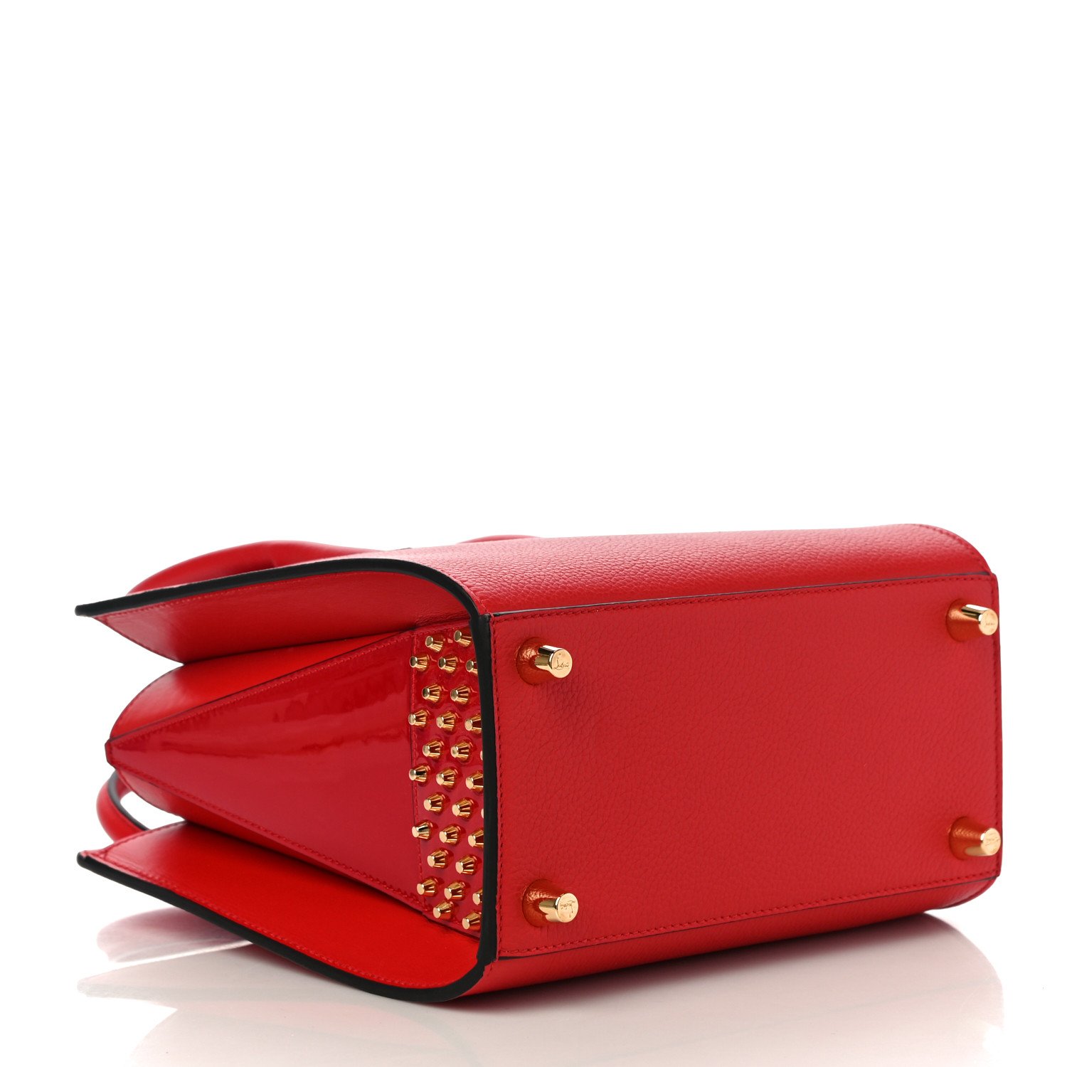 Christian Louboutin Calfskin Patent Studded Small Paloma Red — view 3