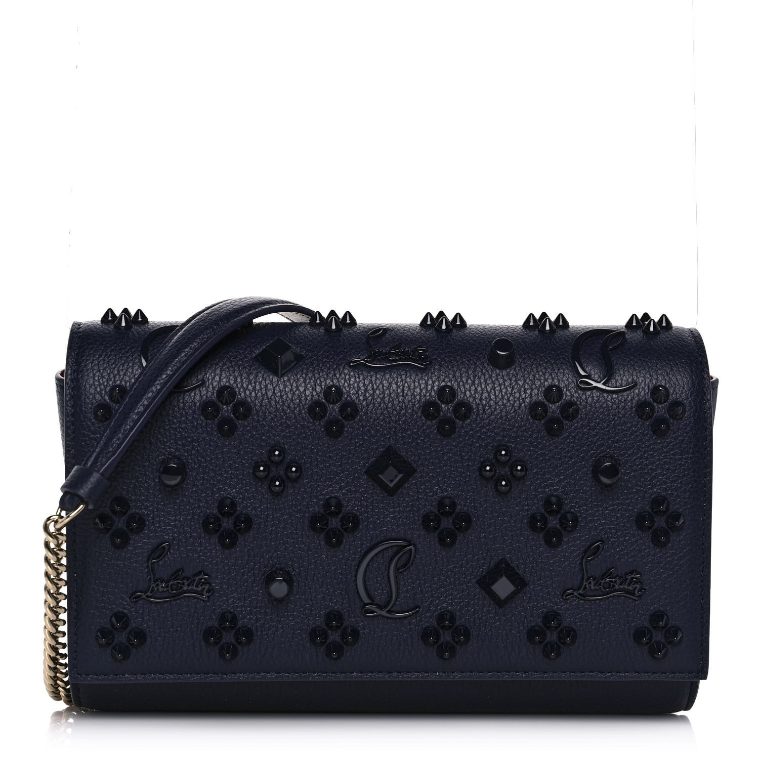 Christian Louboutin Calfskin Spikes Loubinthesky Paloma Clutch Navy