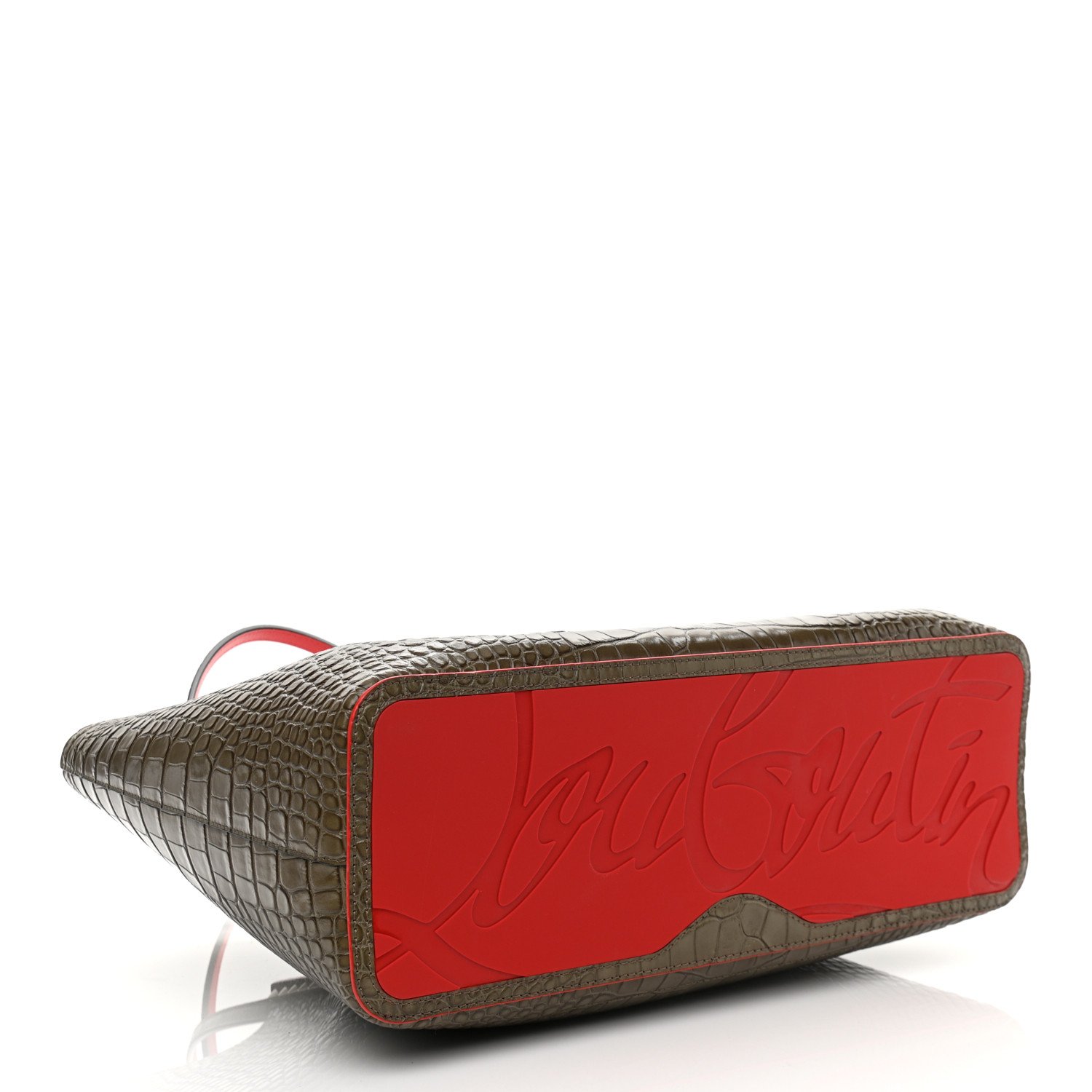 Christian Louboutin Crocodile Embossed Calfskin Spiked Large Cabarock Shopper Tote Silex — view 2