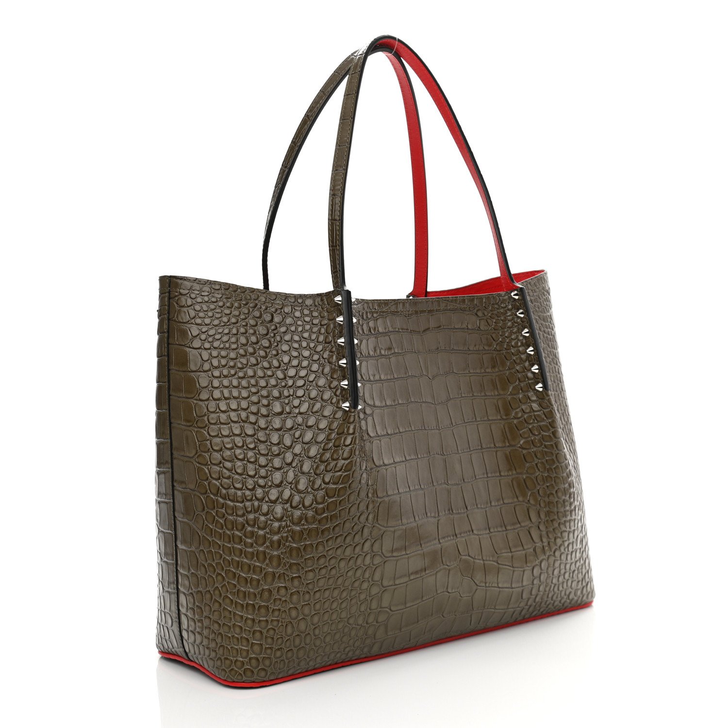 Christian Louboutin Crocodile Embossed Calfskin Spiked Large Cabarock Shopper Tote Silex — view 3