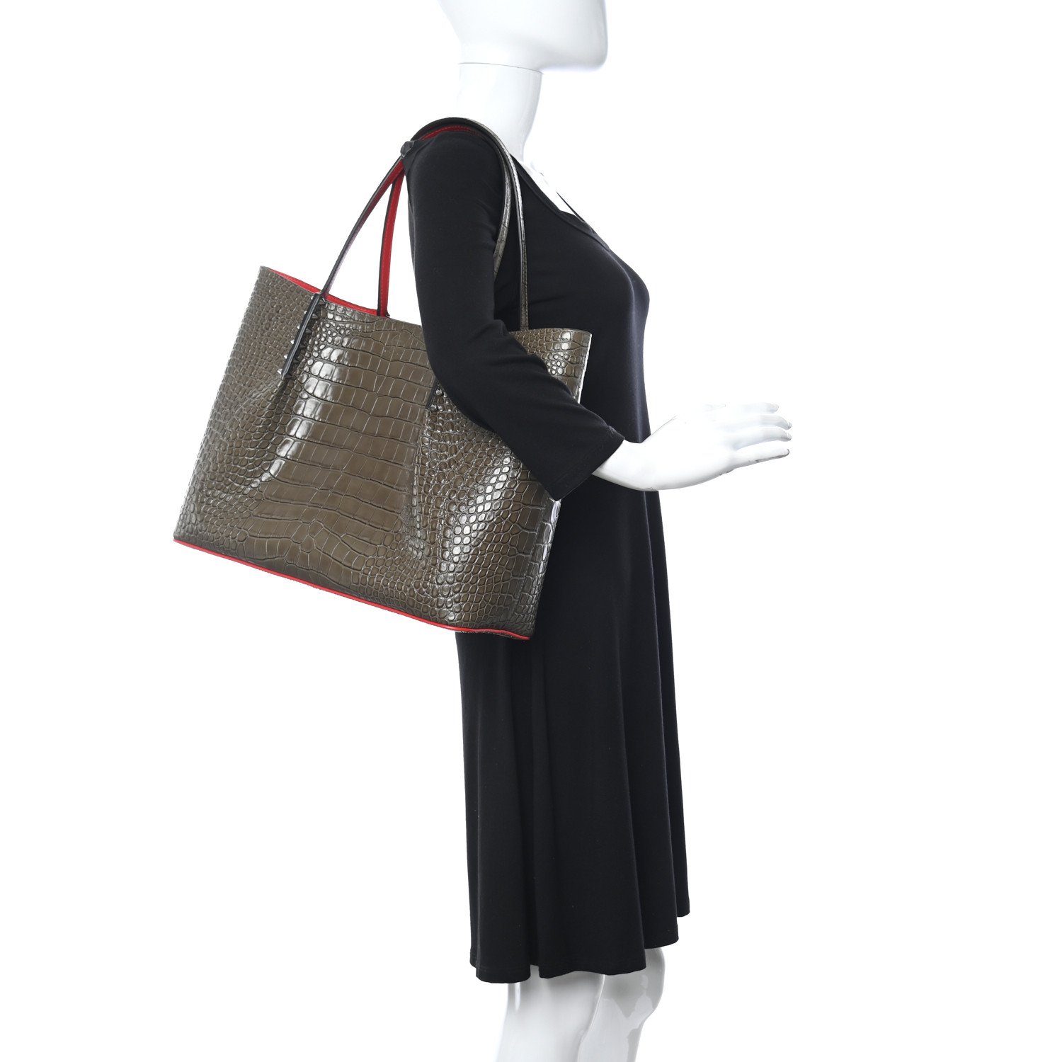 Christian Louboutin Crocodile Embossed Calfskin Spiked Large Cabarock Shopper Tote Silex — view 4