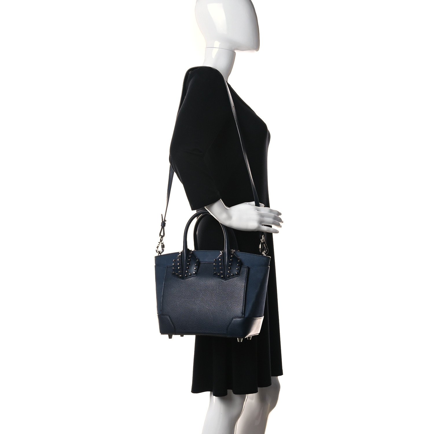 Christian Louboutin Suede Grained Calfskin Studded Small Eloise Tote Navy Blue — view 4