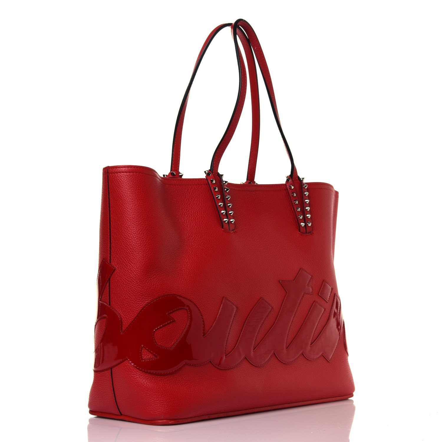 Christian Louboutin Calfskin Patent Logo Spikes East West Cabata Tote Red — view 2