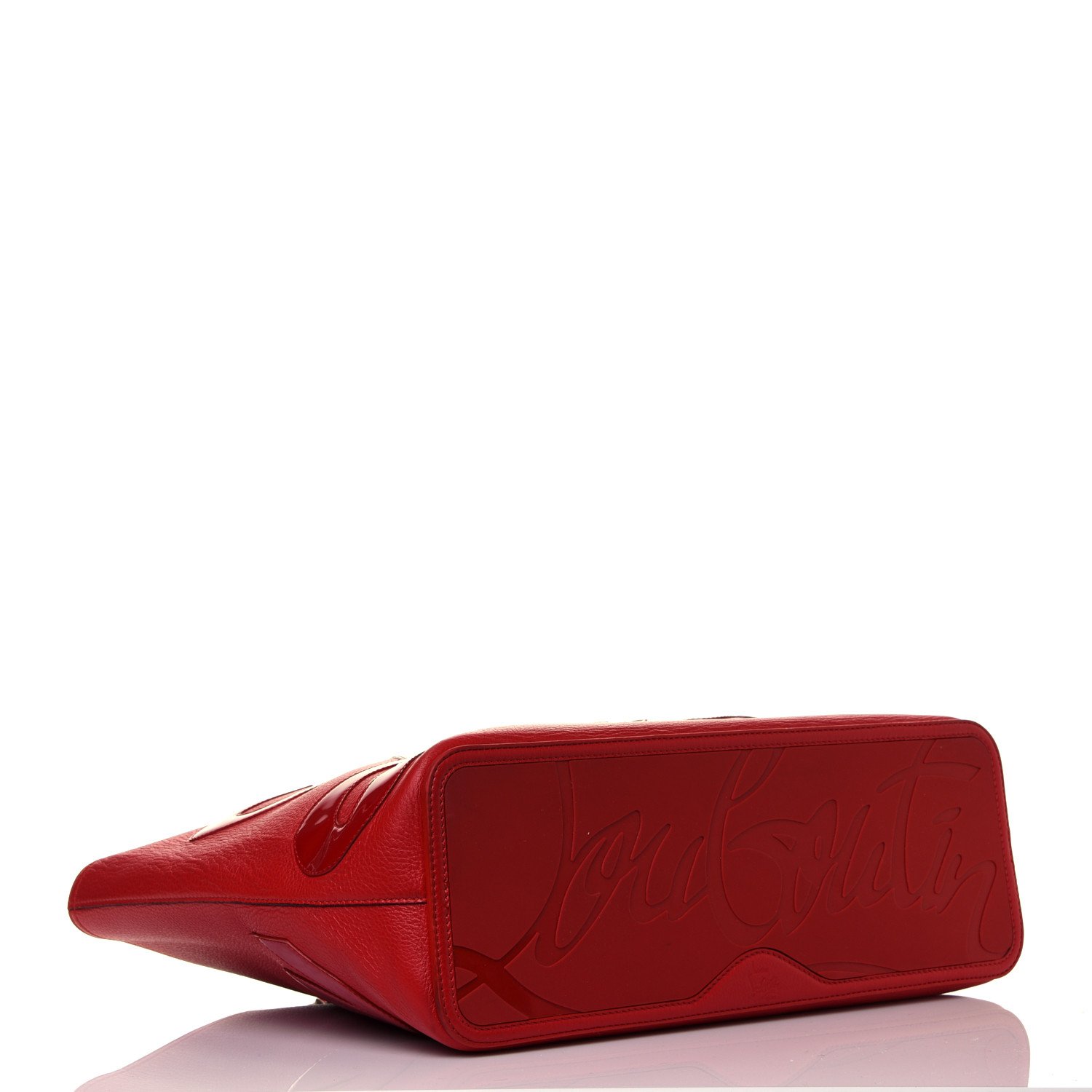 Christian Louboutin Calfskin Patent Logo Spikes East West Cabata Tote Red — view 3