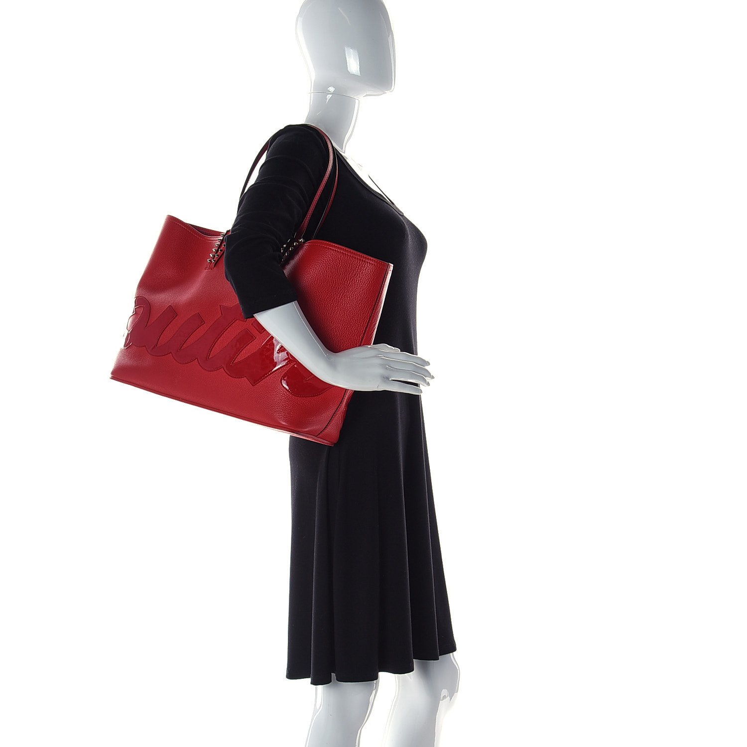 Christian Louboutin Calfskin Patent Logo Spikes East West Cabata Tote Red — view 4