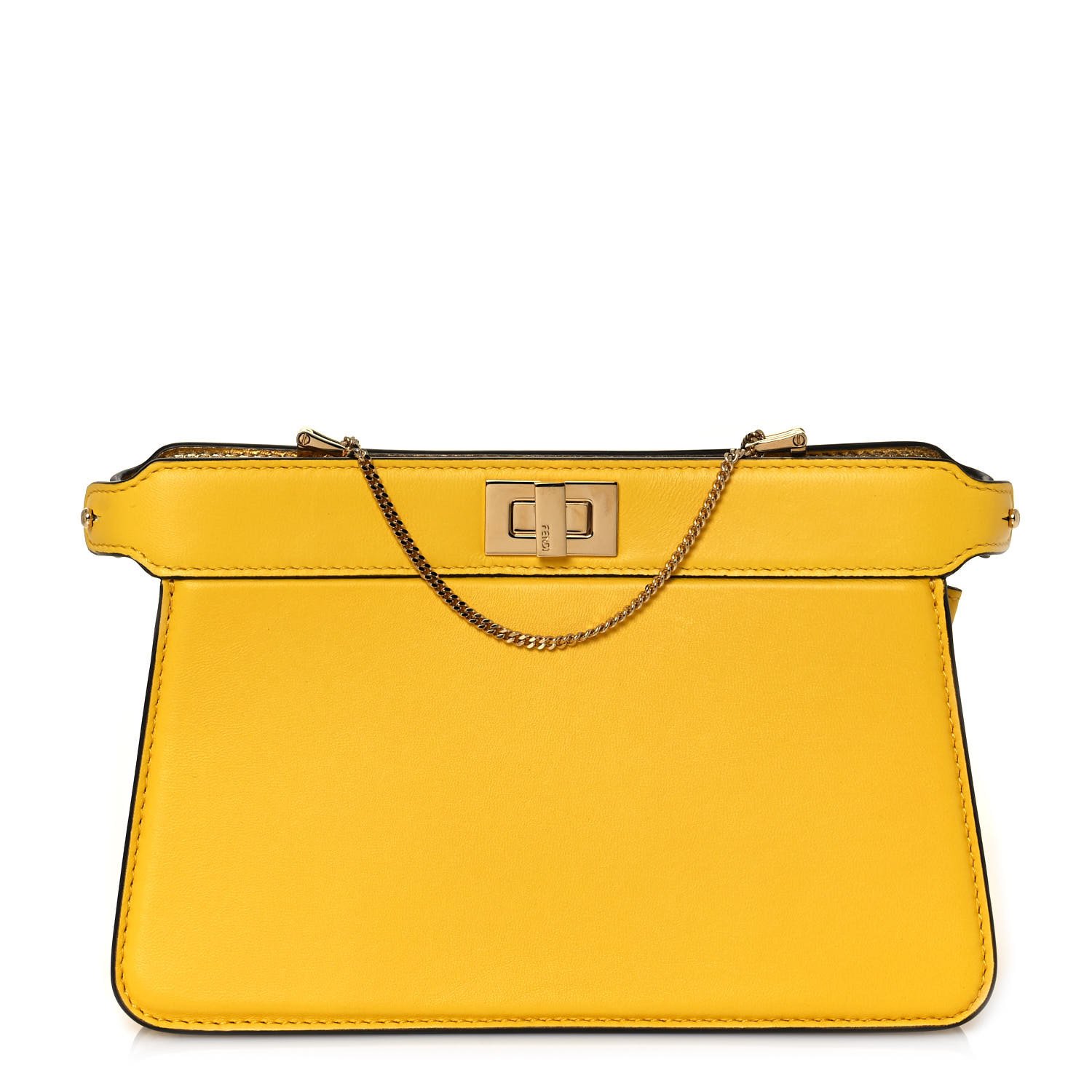 Fendi Nappa Small Peekaboo I SEE U East West Chain Satchel Yellow — view 2