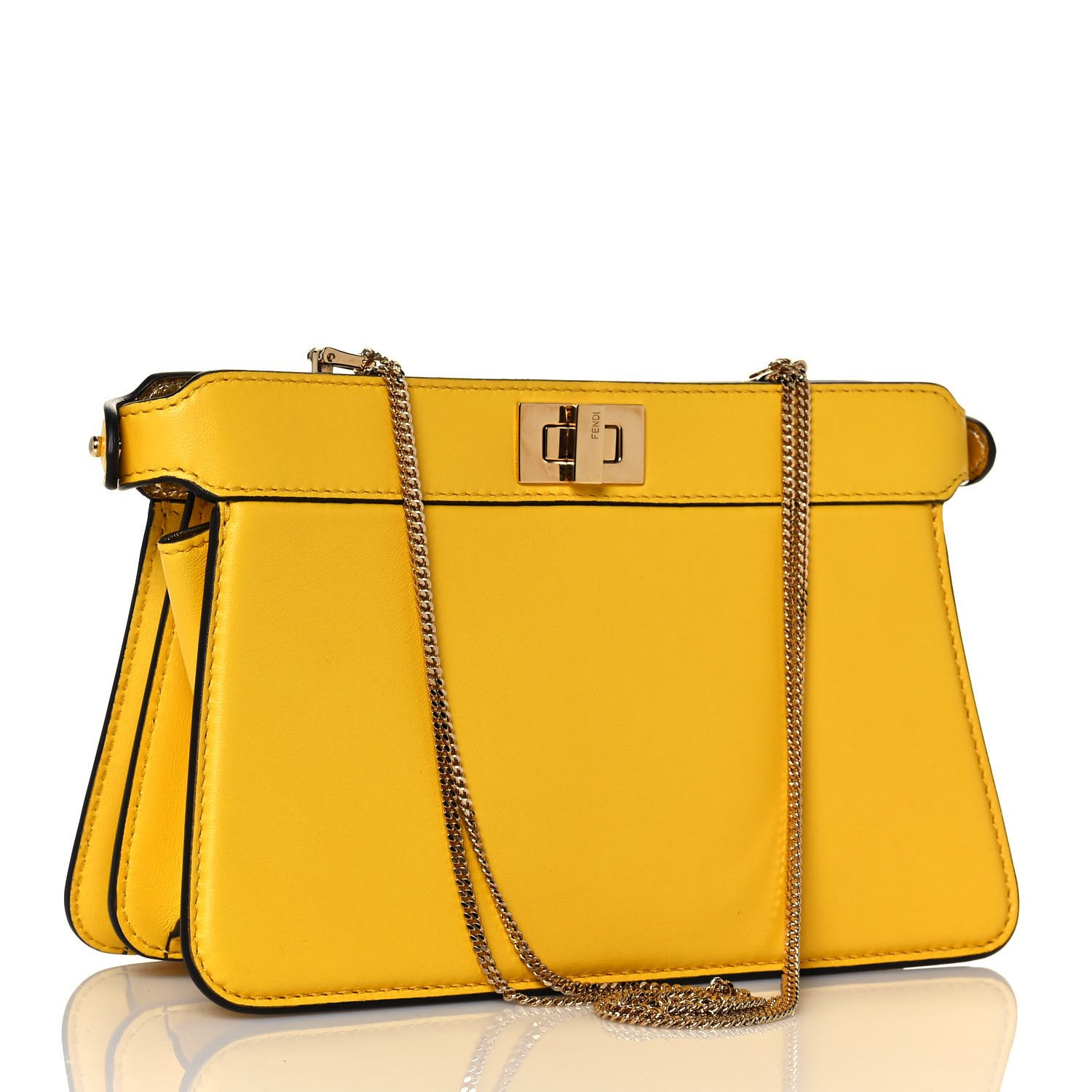 Fendi Nappa Small Peekaboo I SEE U East West Chain Satchel Yellow — view 3